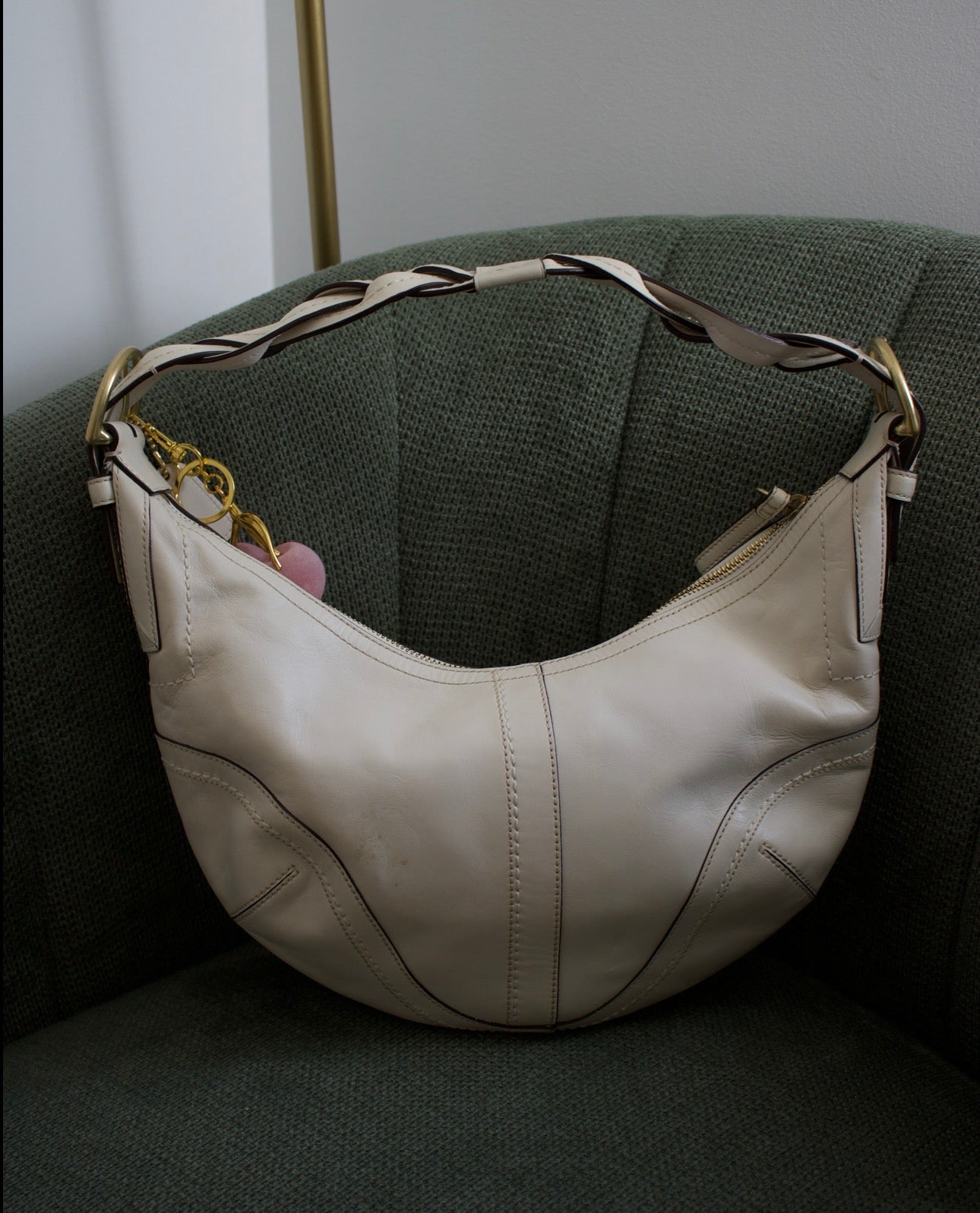 Coach White Leather Crescent Bag