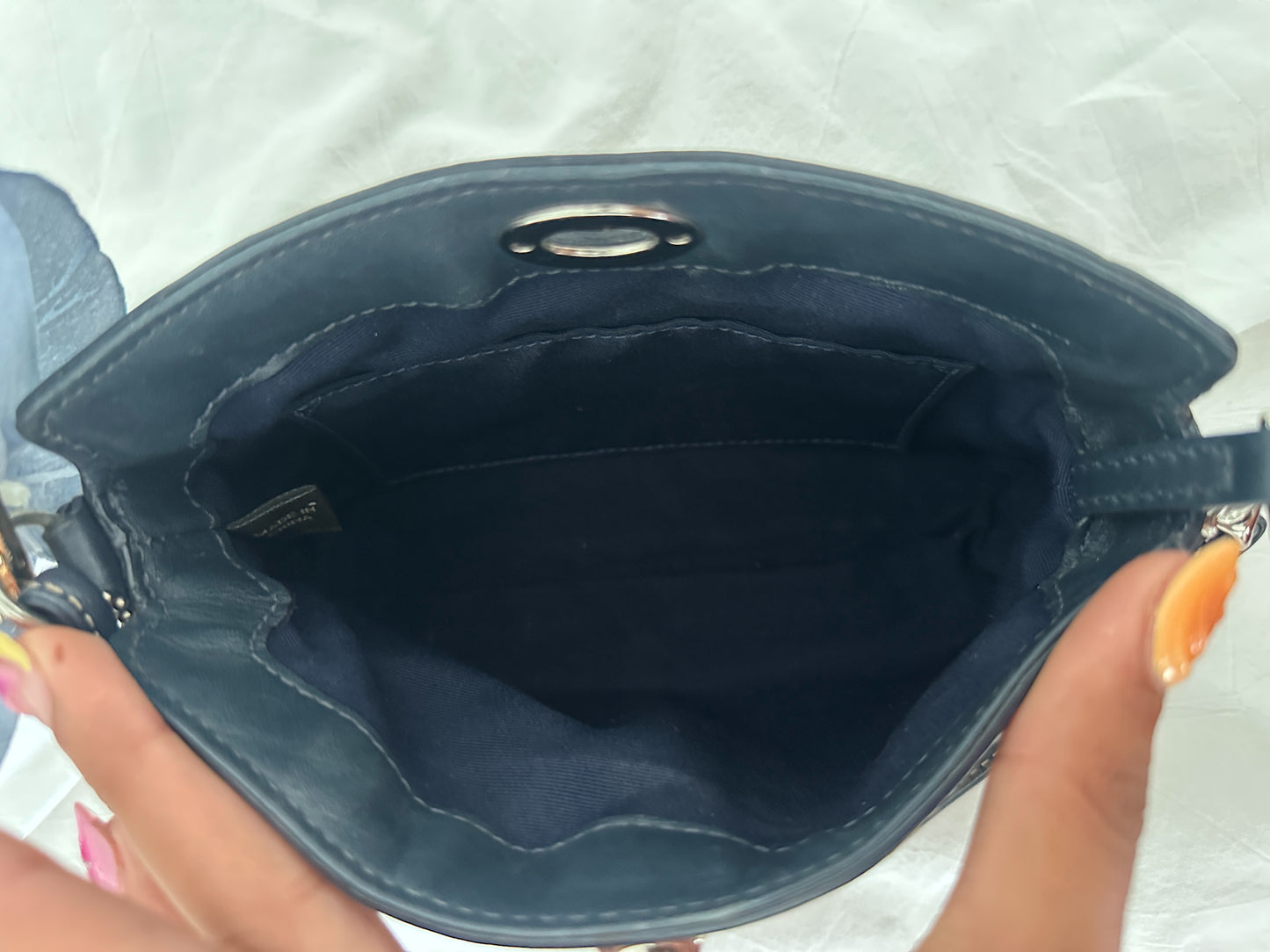 Coach Navy Blue Monogram Mini Turnlock Bag