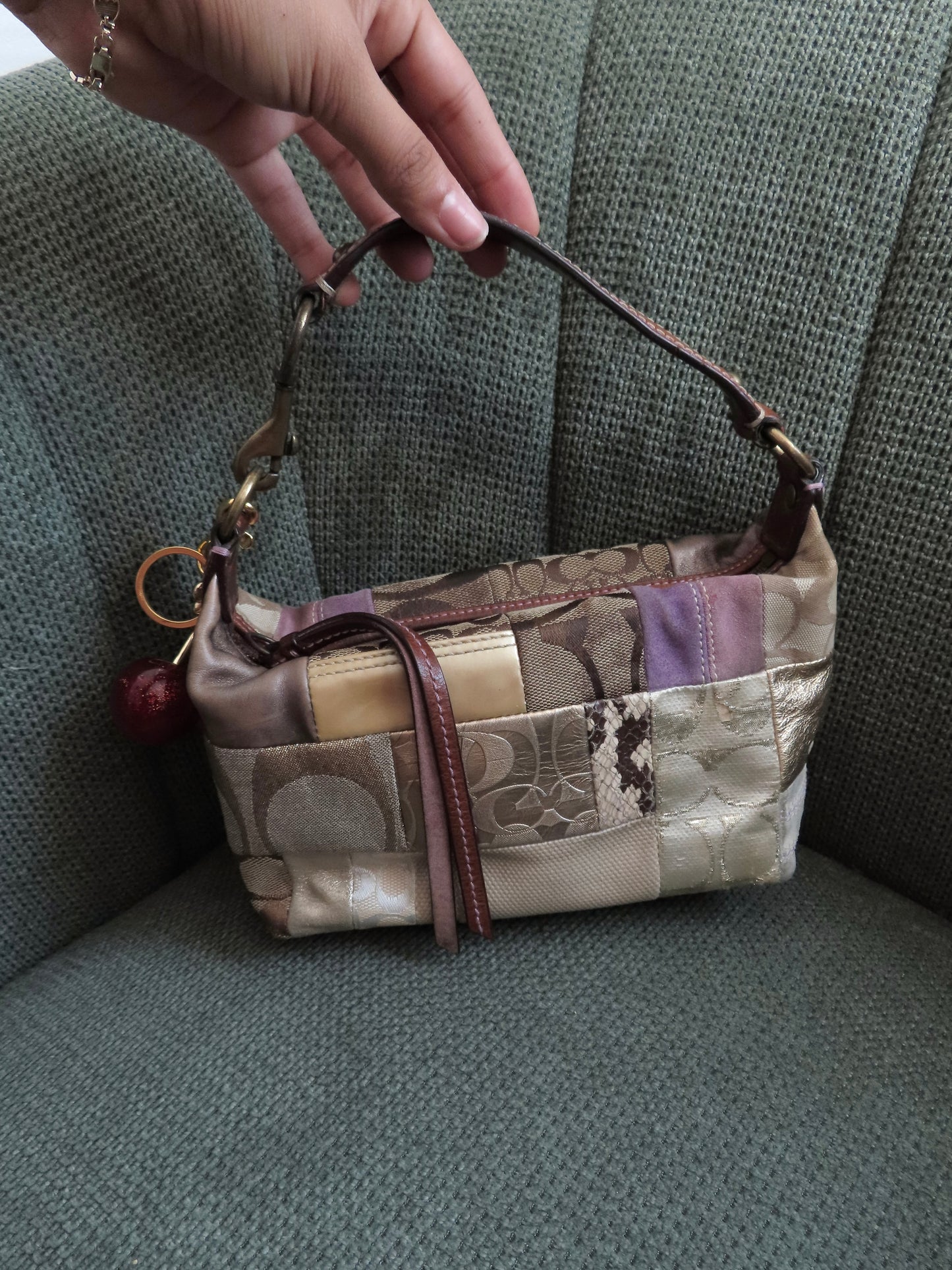 Coach Brown Distressed Patchwork Pochette