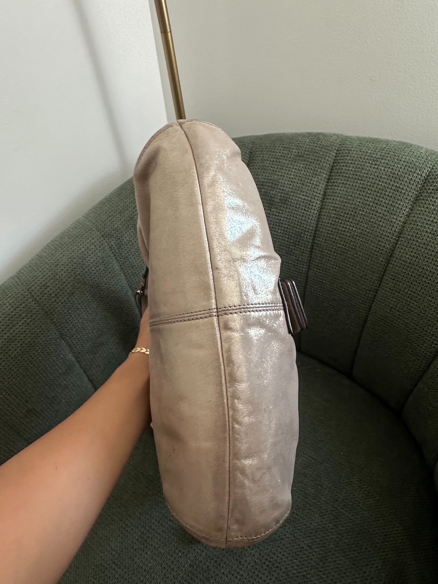 Rare Coach Silver Shimmer Signature Soho Sufflette Bag