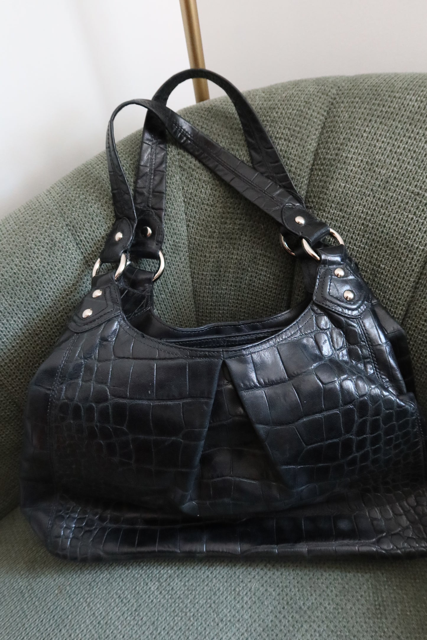 Black Coach Croc-Embossed Maggie Tote Bag