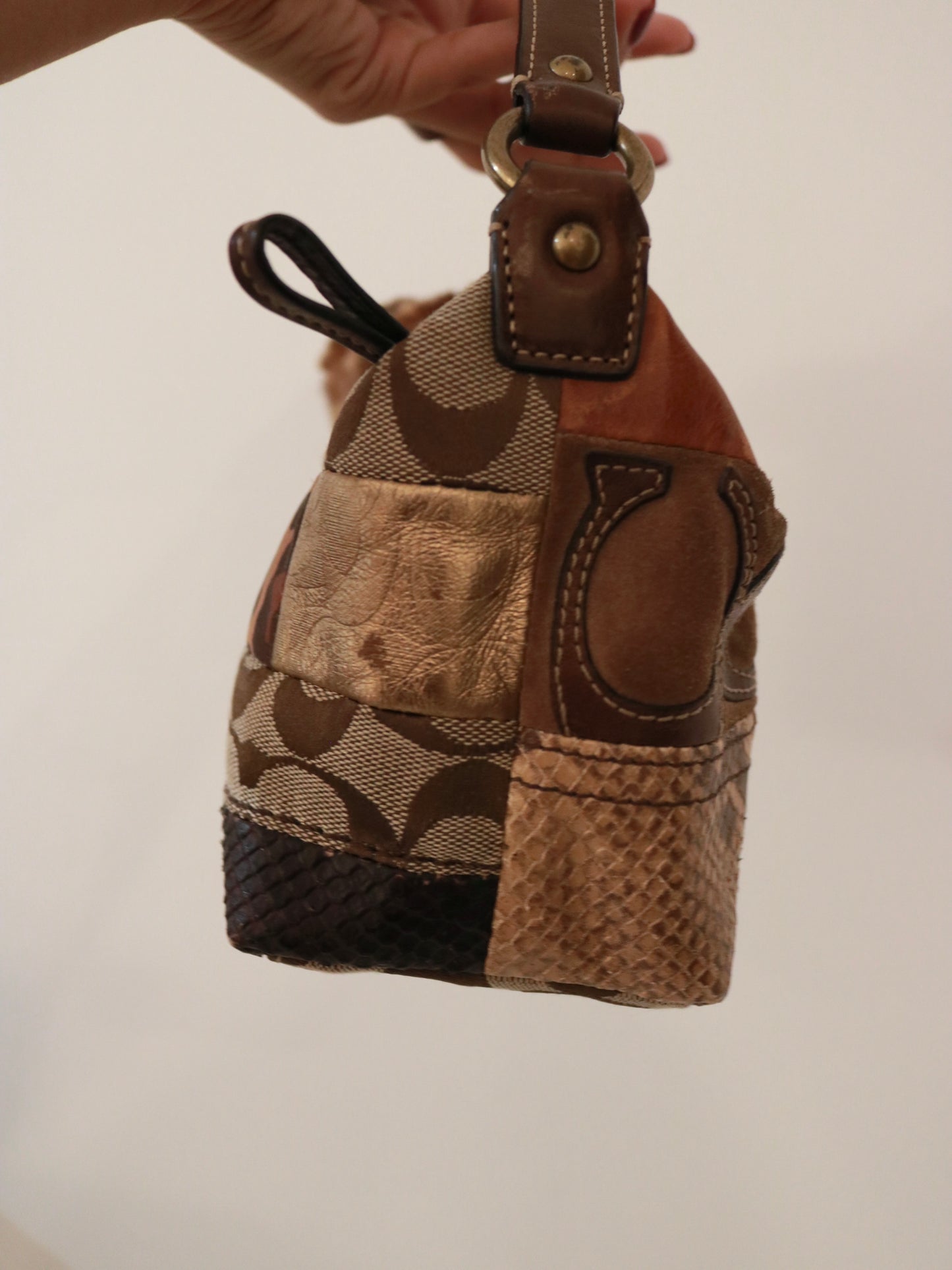 Coach Brown Leopard Patchwork Pochette