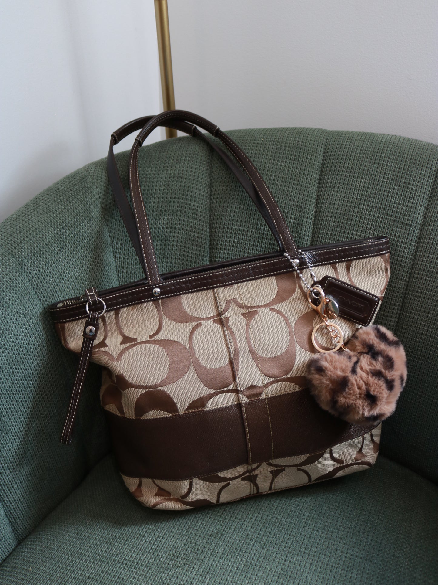 Coach Brown Monogram Stripe Tote Bag