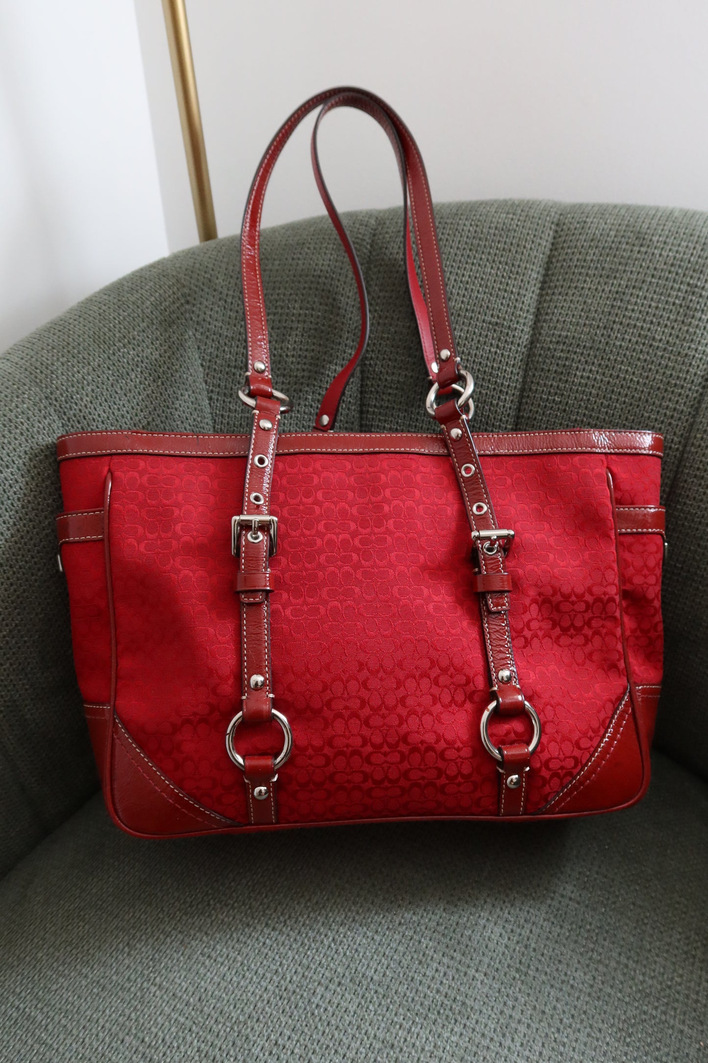 Rare Coach Red Monogram Tote Bag
