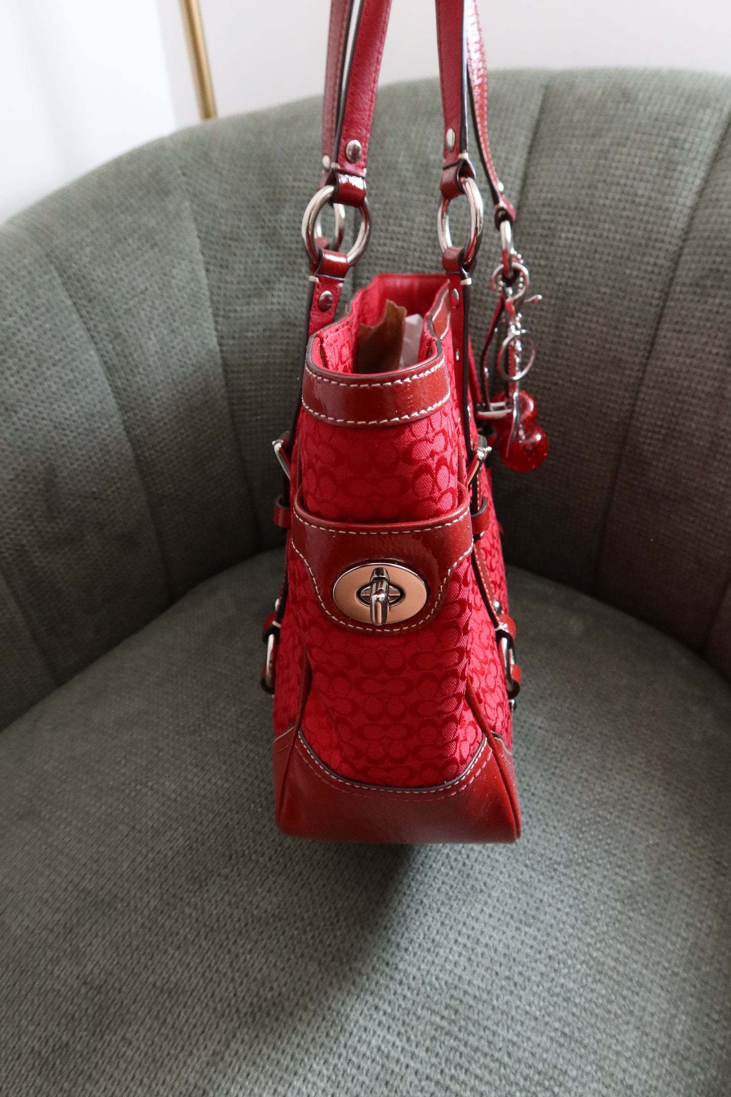 Rare Coach Red Monogram Tote Bag