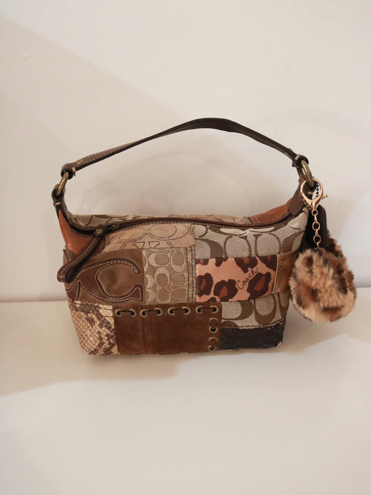 Coach Brown Leopard Patchwork Pochette