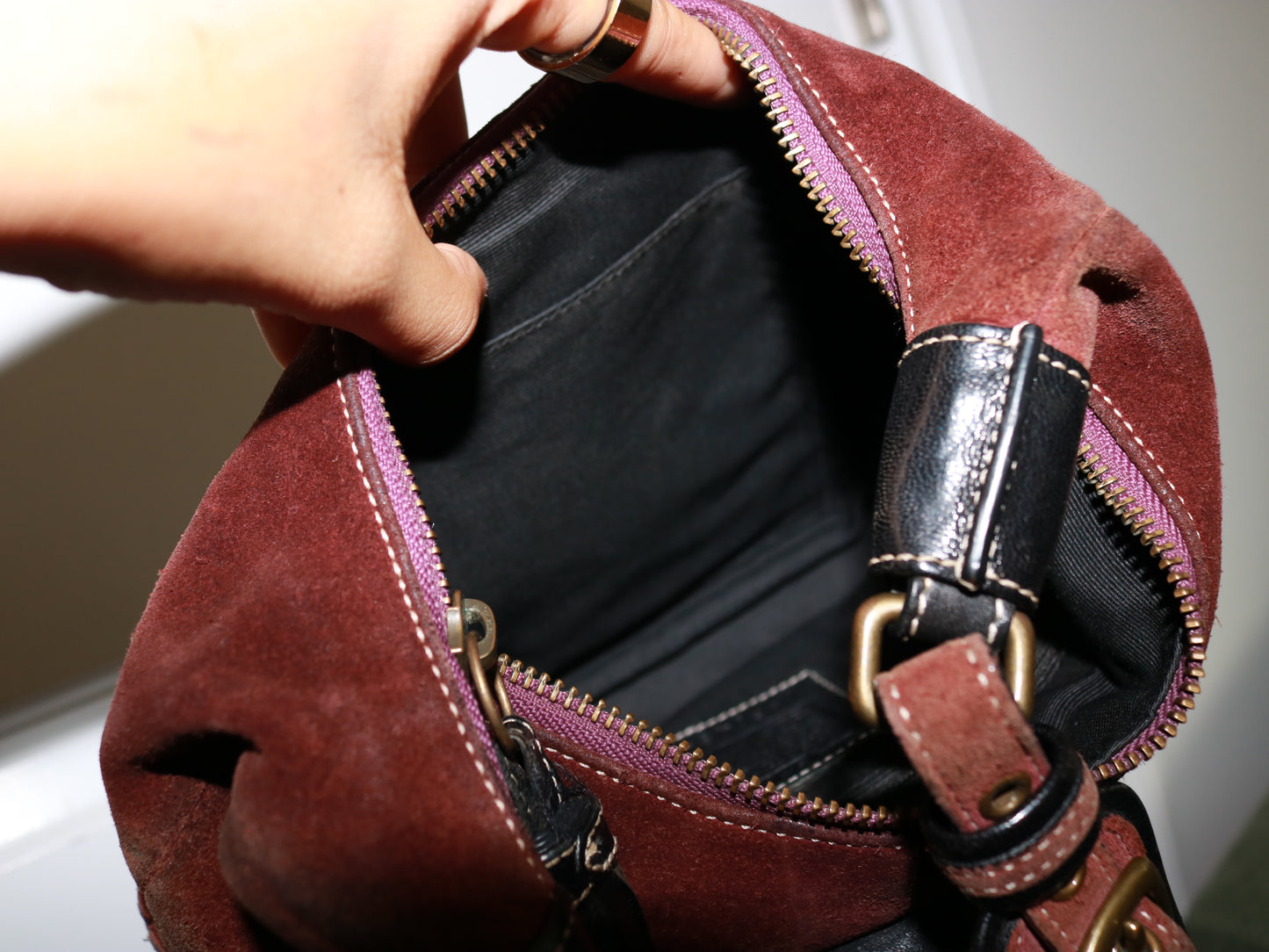 Rare Coach Burgundy Suede Mini Hamptons Hobo Bag
