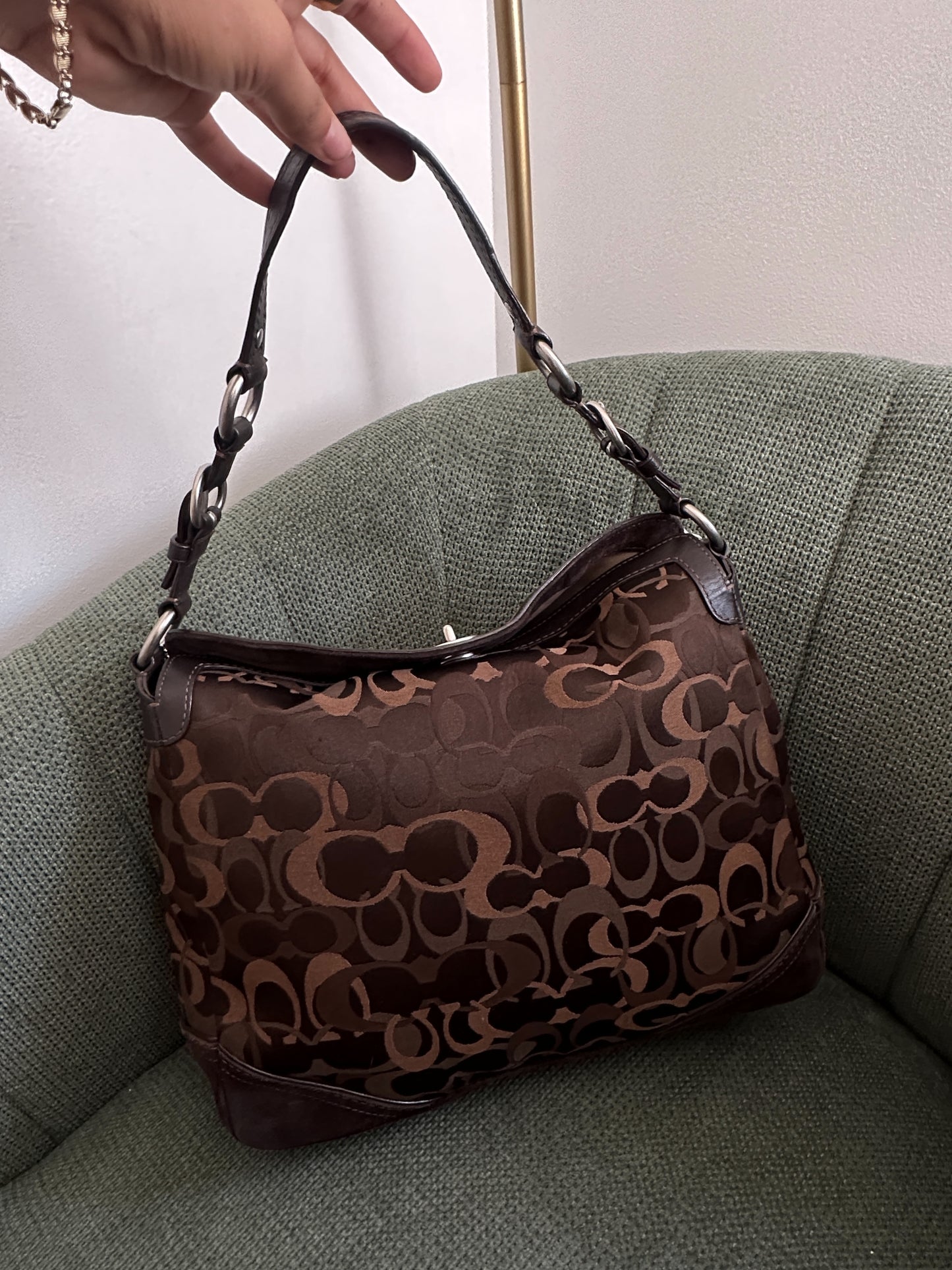 Brown Monogram Optic Coach Chelsea Hobo Turnlock Bag