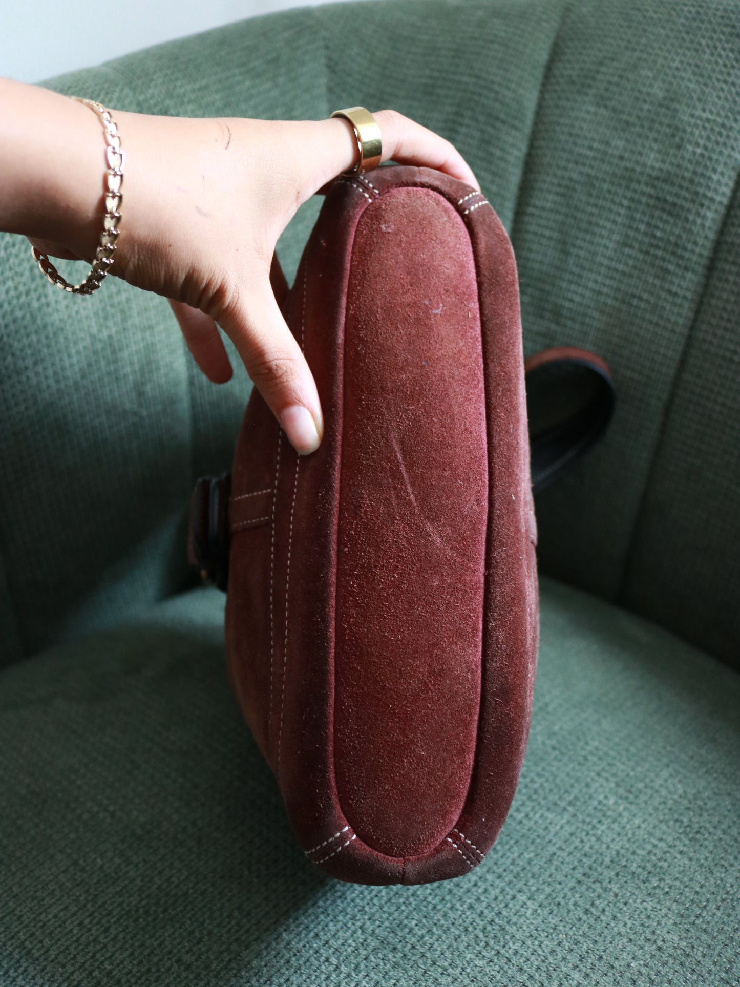 Rare Coach Burgundy Suede Mini Hamptons Hobo Bag