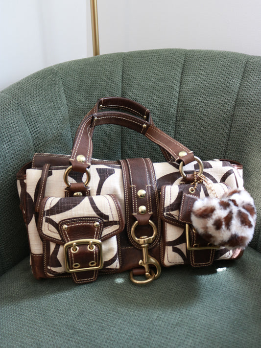 Rare Coach Cream Monogram Mandy Legacy Satchel