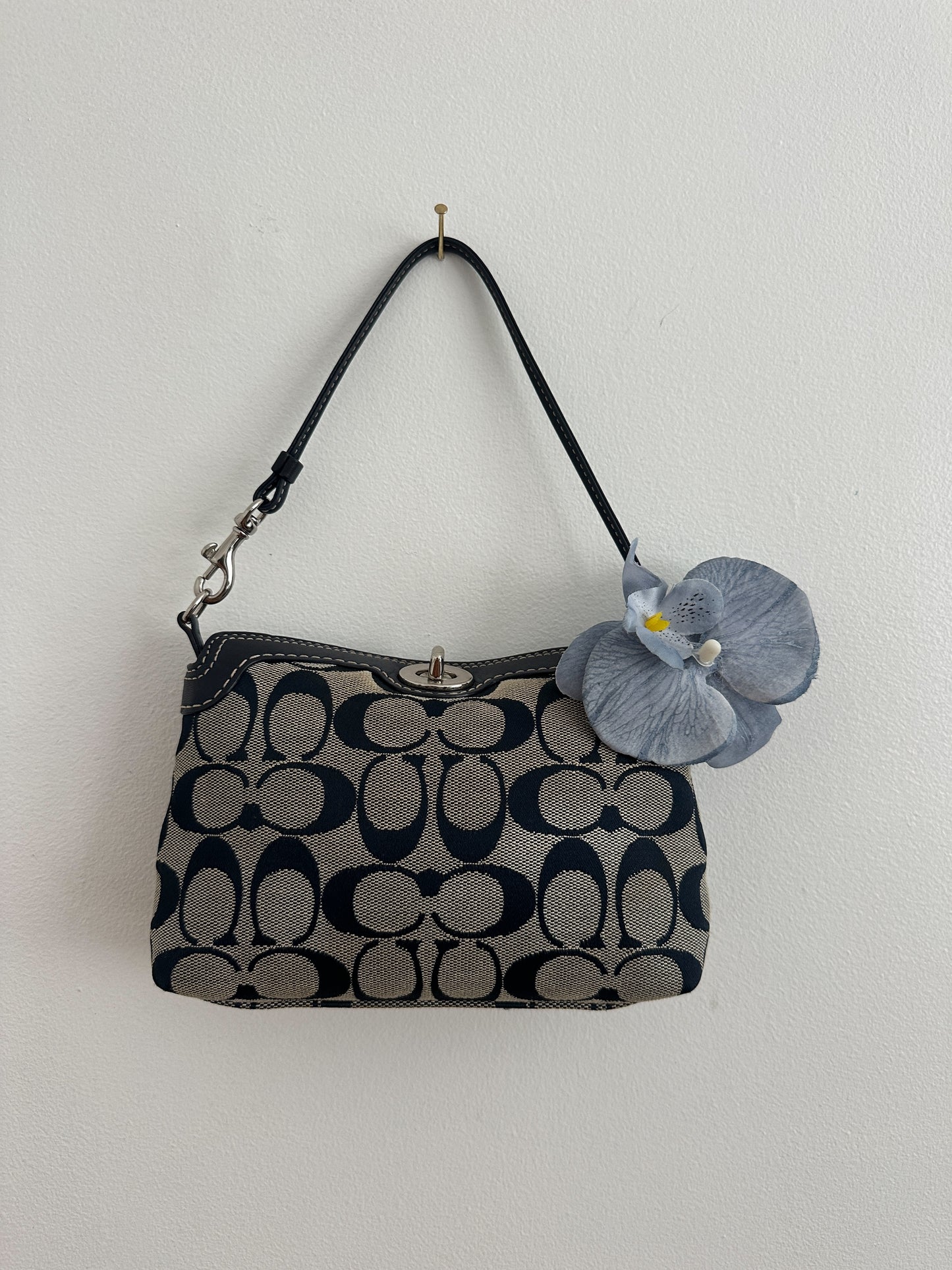 Coach Navy Blue Monogram Mini Turnlock Bag