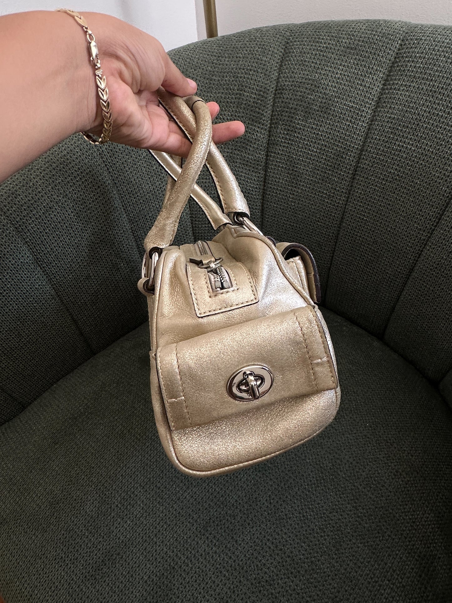 Coach Silver Shimmer Mini Boston Satchel Bag