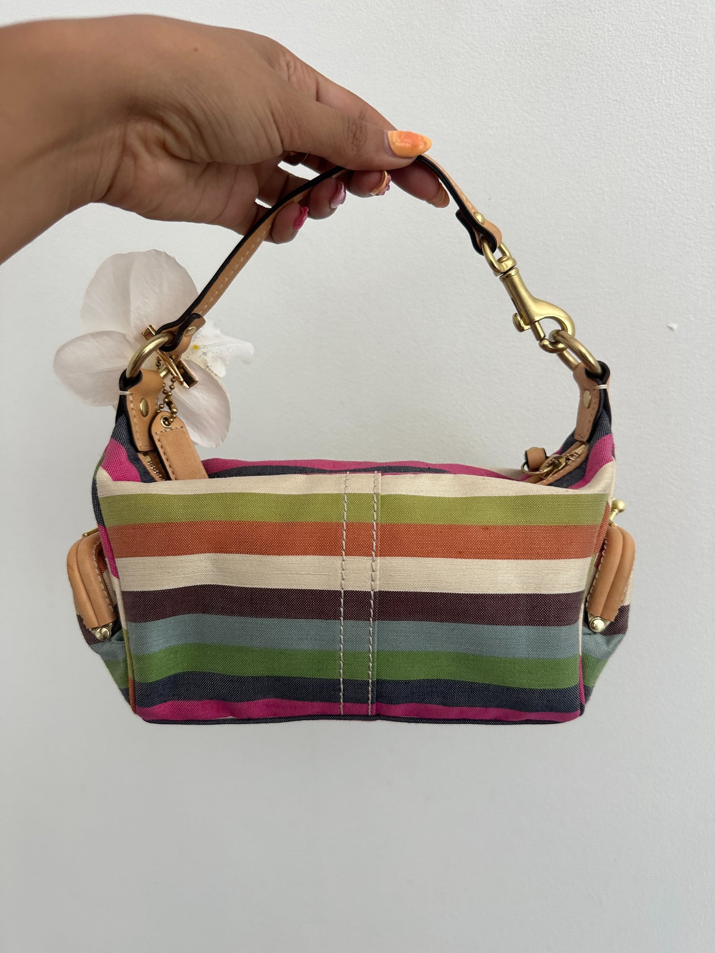 Coach Striped Kisslock Top Handle Bag