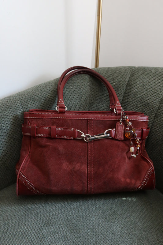 Red Coach Suede Hamptons Carry-all Bag