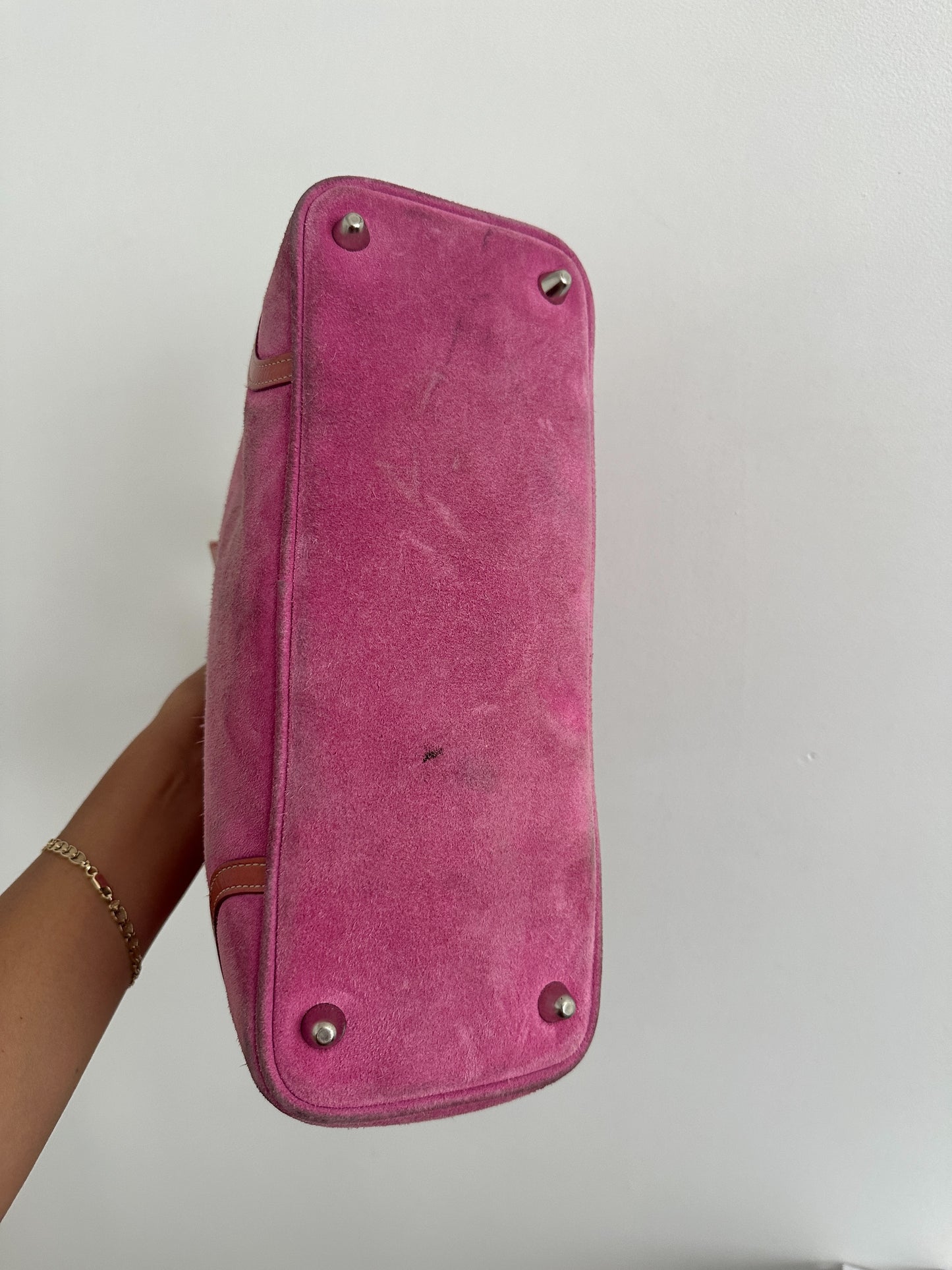 Pink Suede Coach Hamptons Tote Bag