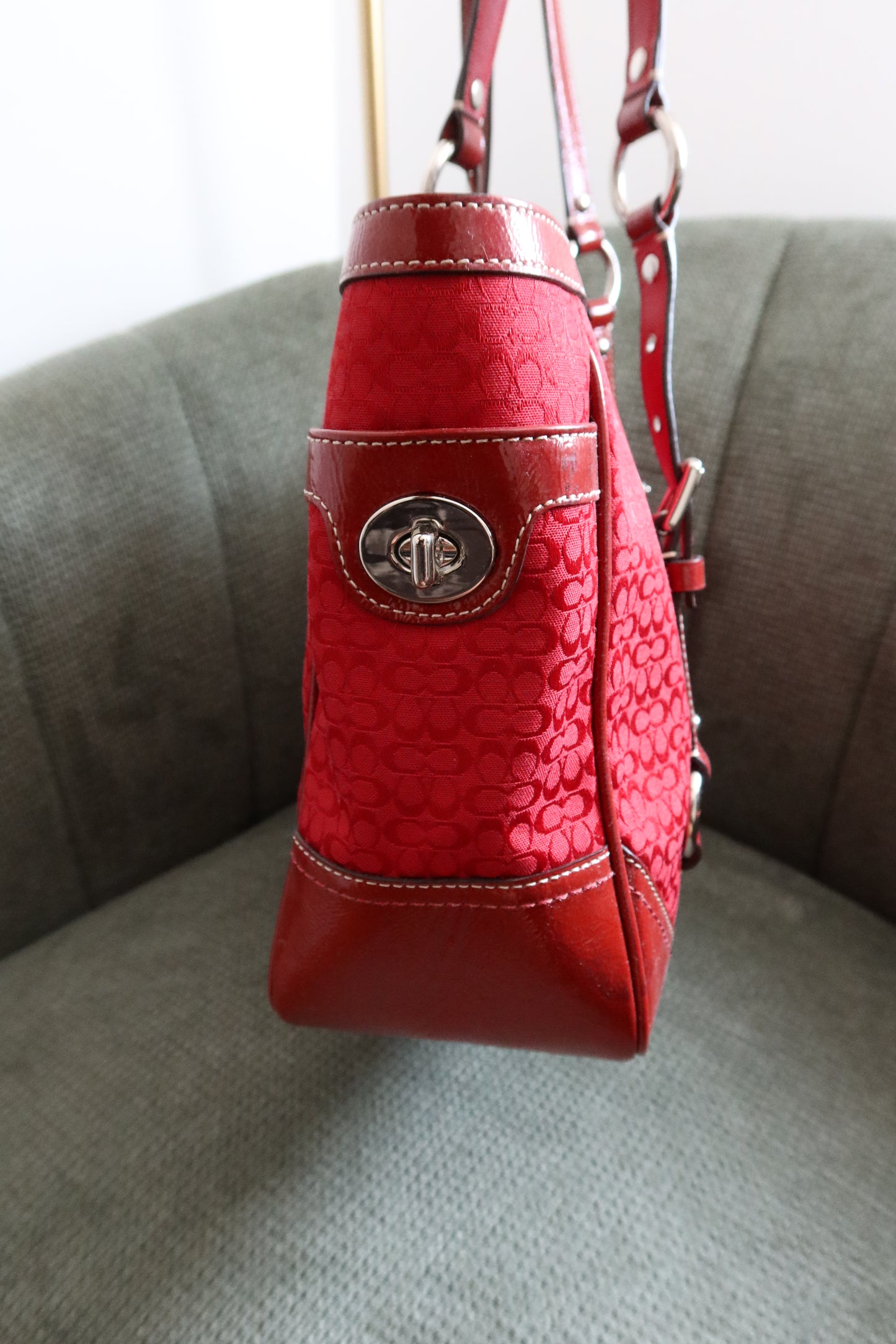 Rare Coach Red Monogram Tote Bag