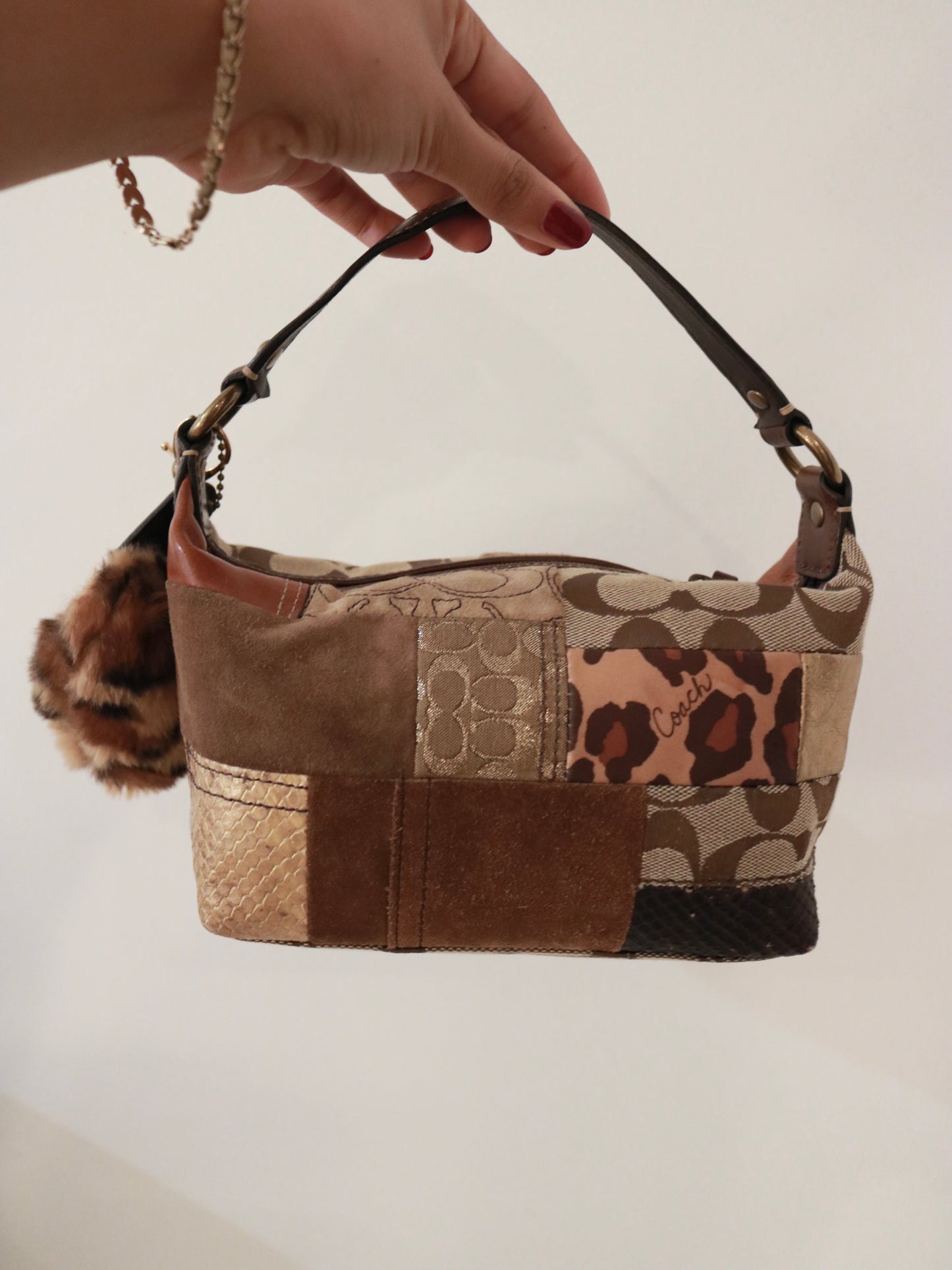 Coach Brown Leopard Patchwork Pochette