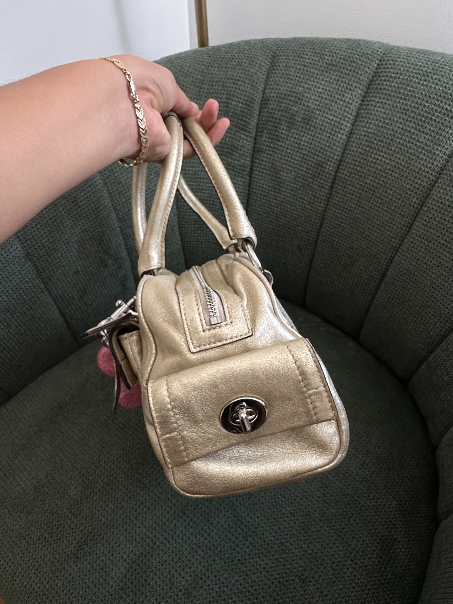 Coach Silver Shimmer Mini Boston Satchel Bag