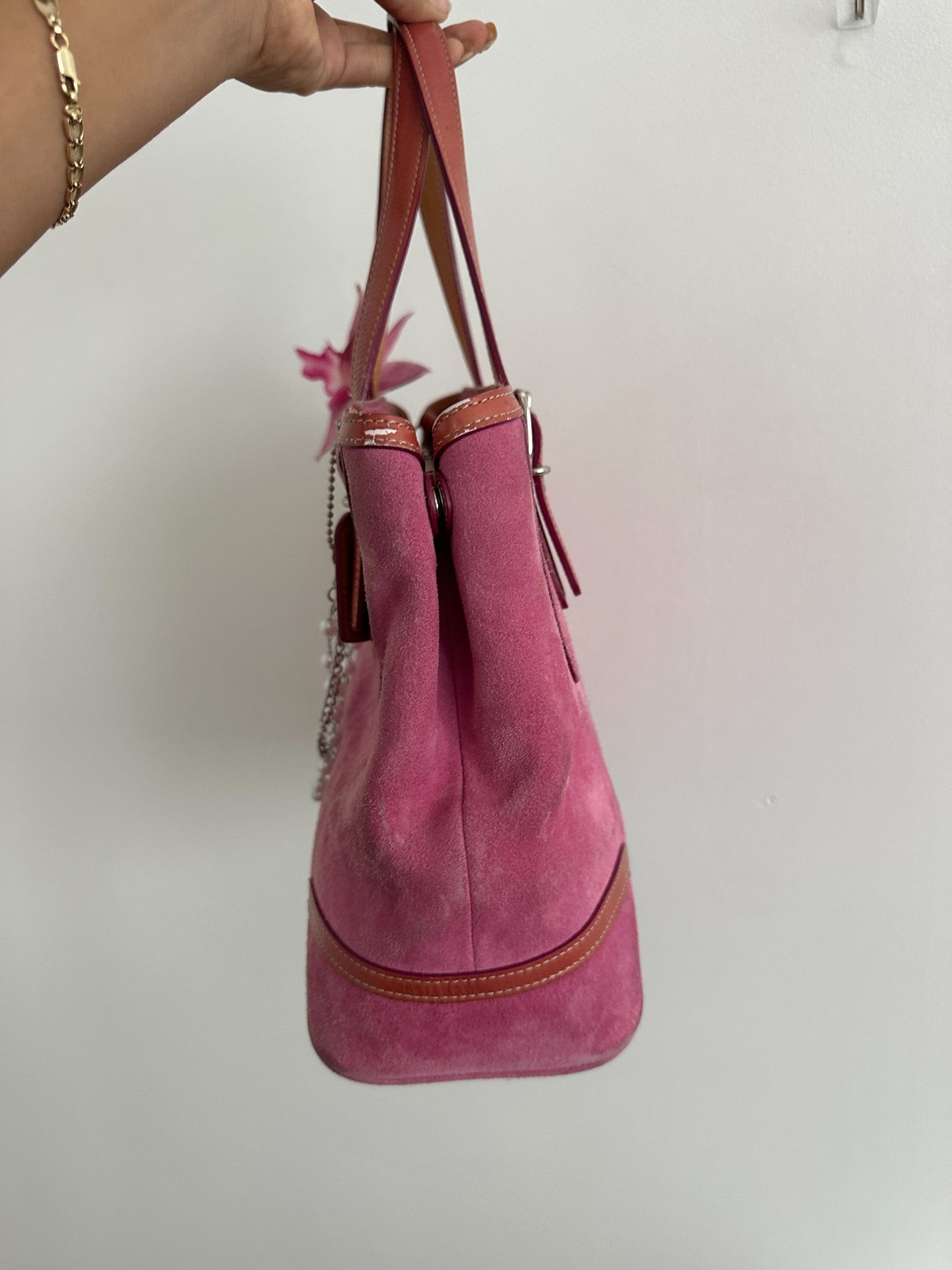 Pink Suede Coach Hamptons Tote Bag