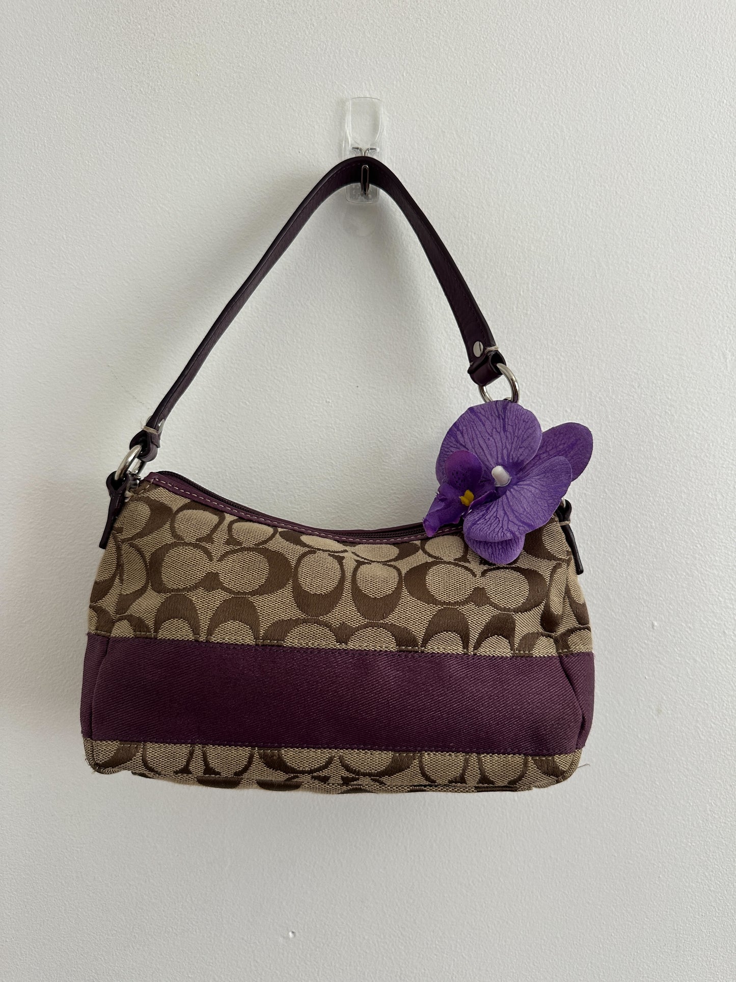 Purple Coach Signature Mini Stripe Bag