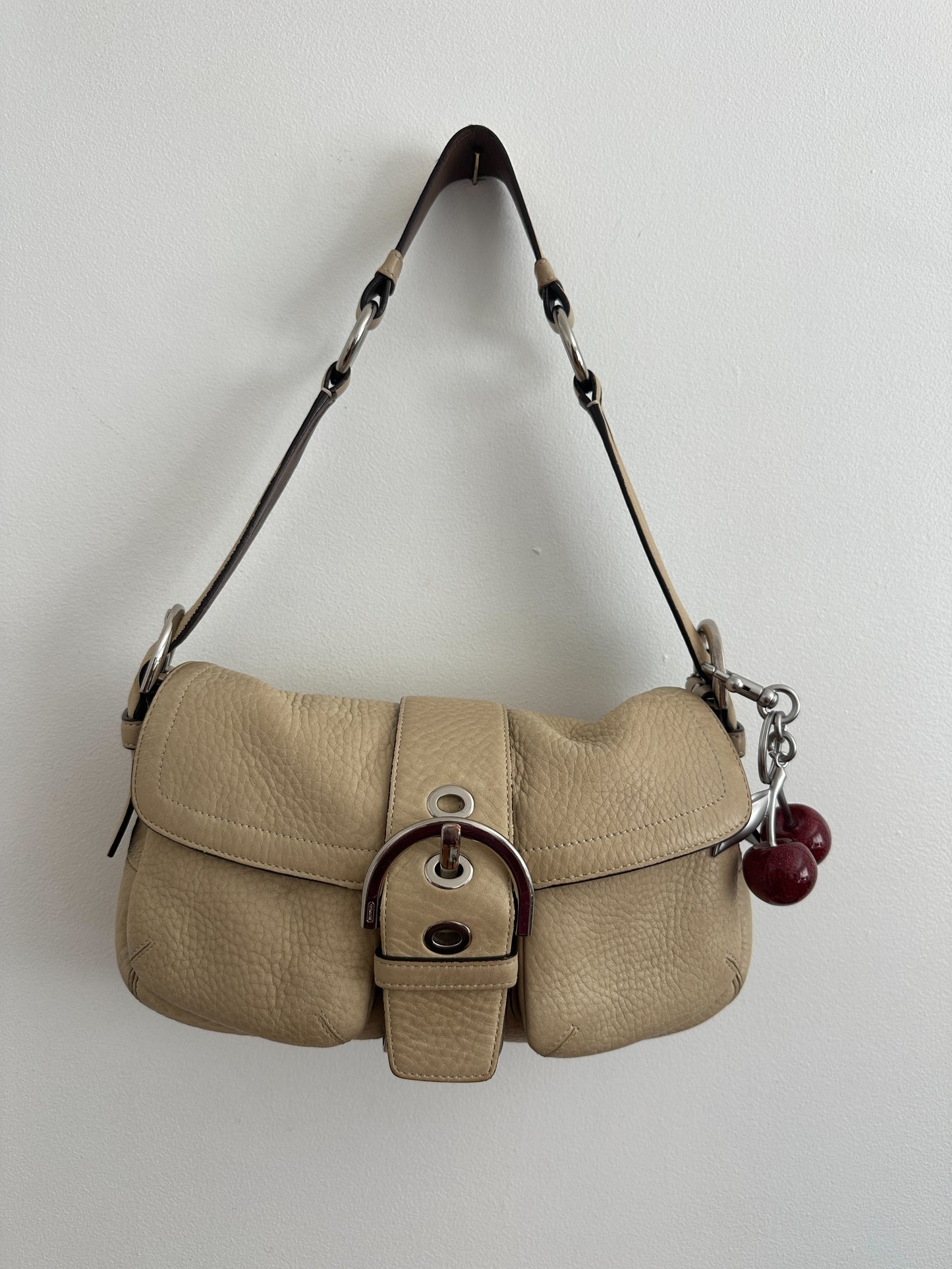 Coach Beige Pebbled Double Pocket Soho Bag