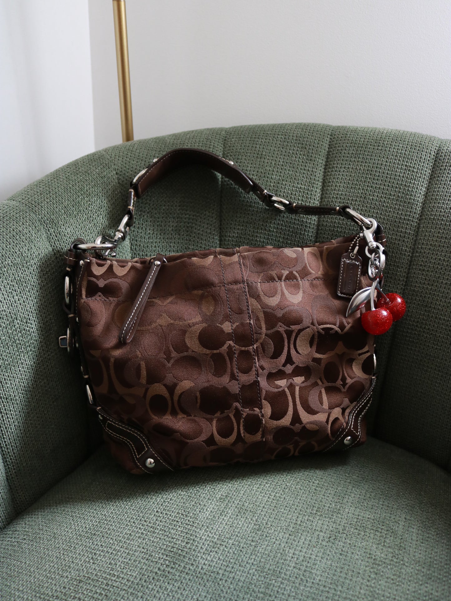 Coach Brown Monogram Carly Shoulder Bag