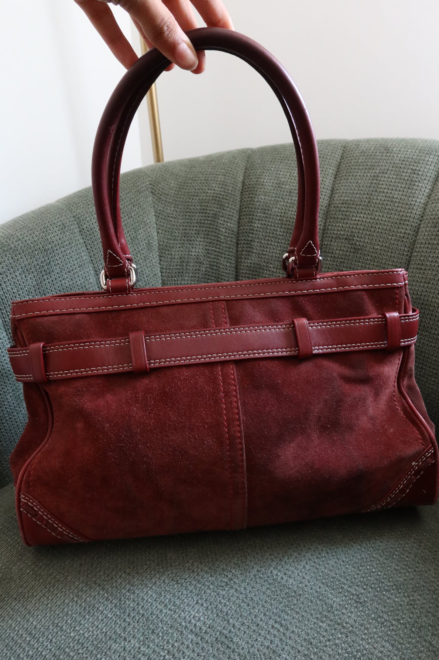 Red Coach Suede Hamptons Carry-all Bag