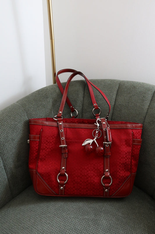 Rare Coach Red Monogram Tote Bag