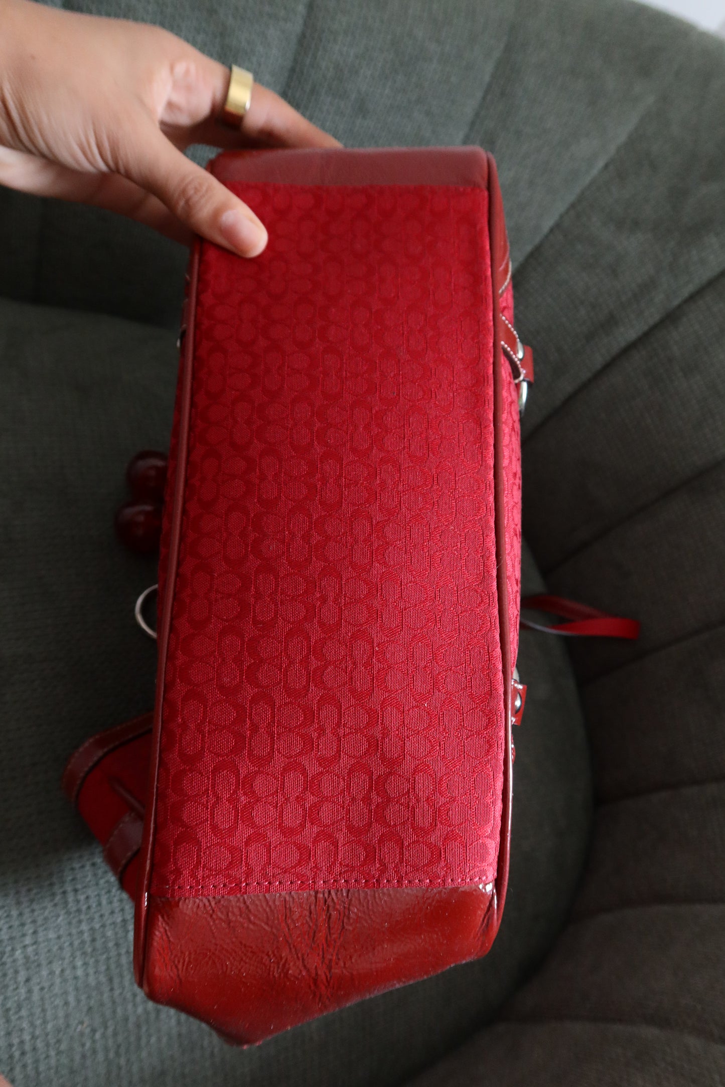 Rare Coach Red Monogram Tote Bag