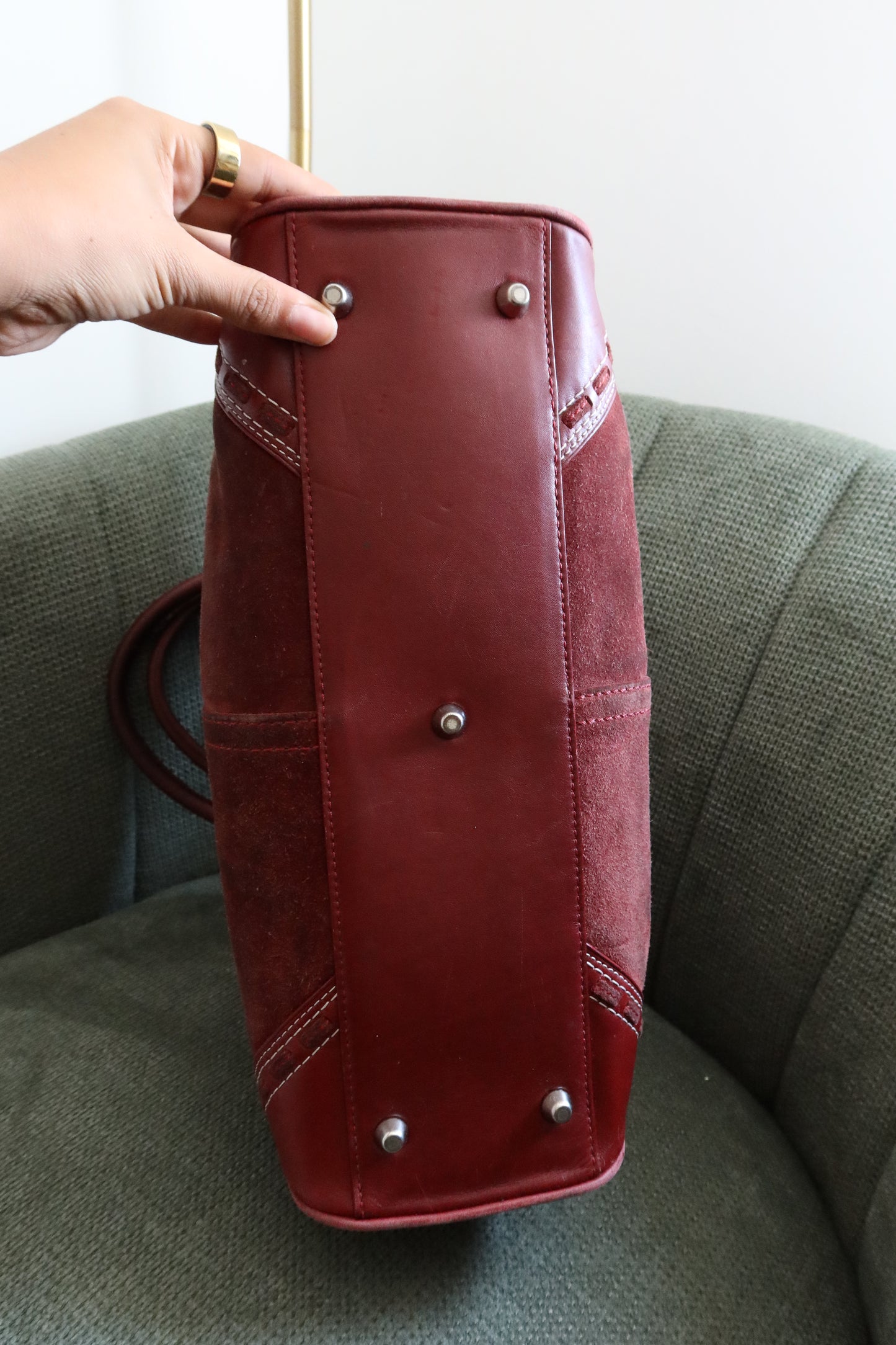 Red Coach Suede Hamptons Carry-all Bag