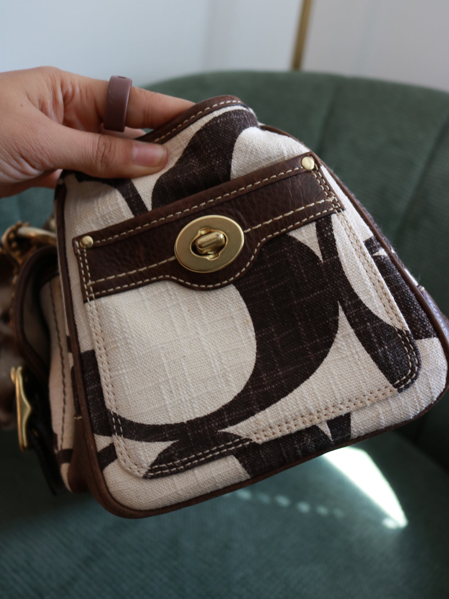 Rare Coach Cream Monogram Mandy Legacy Satchel