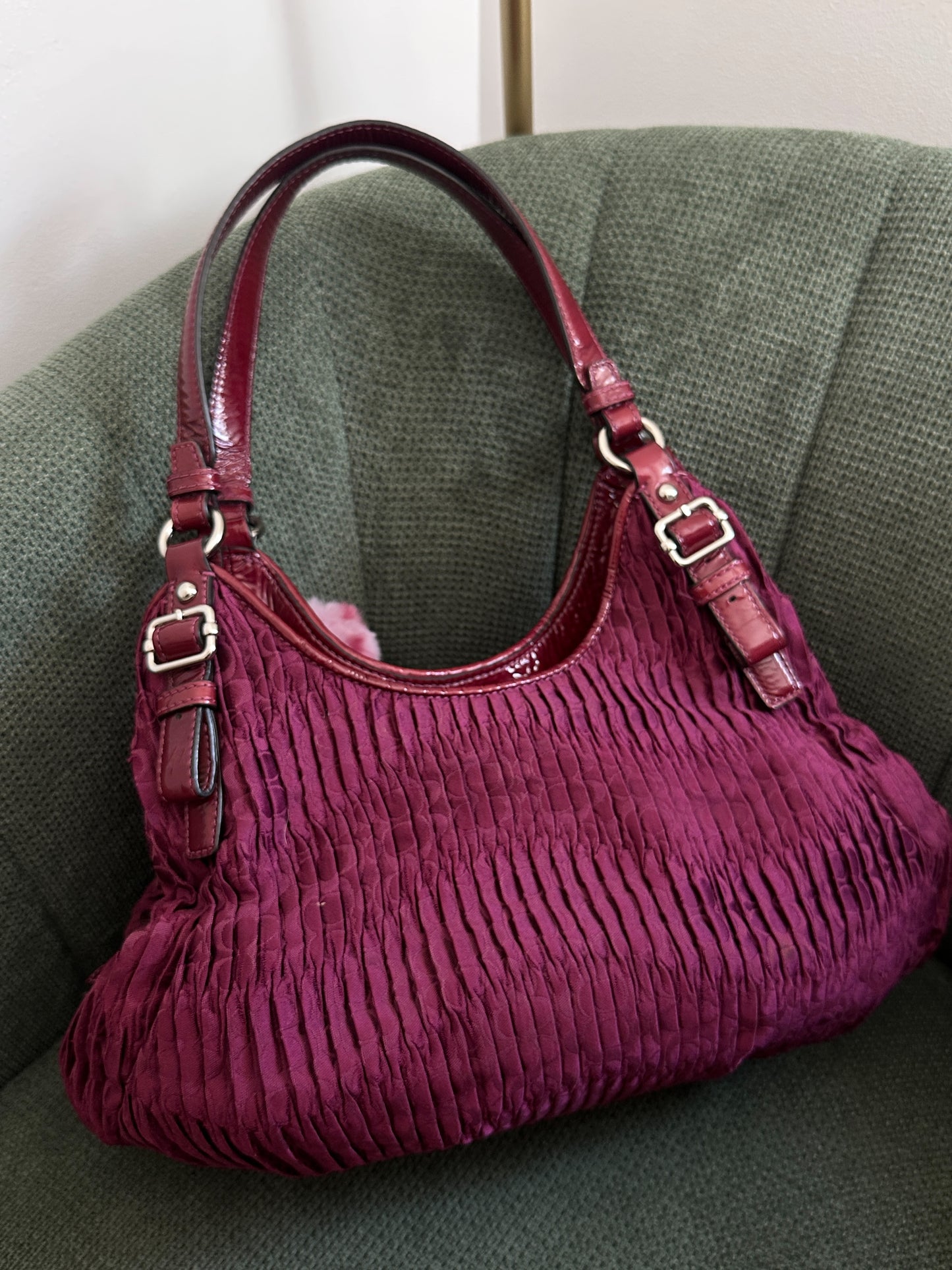 Coach Magenta Purple Ruffle Maggie Shoulder Bag