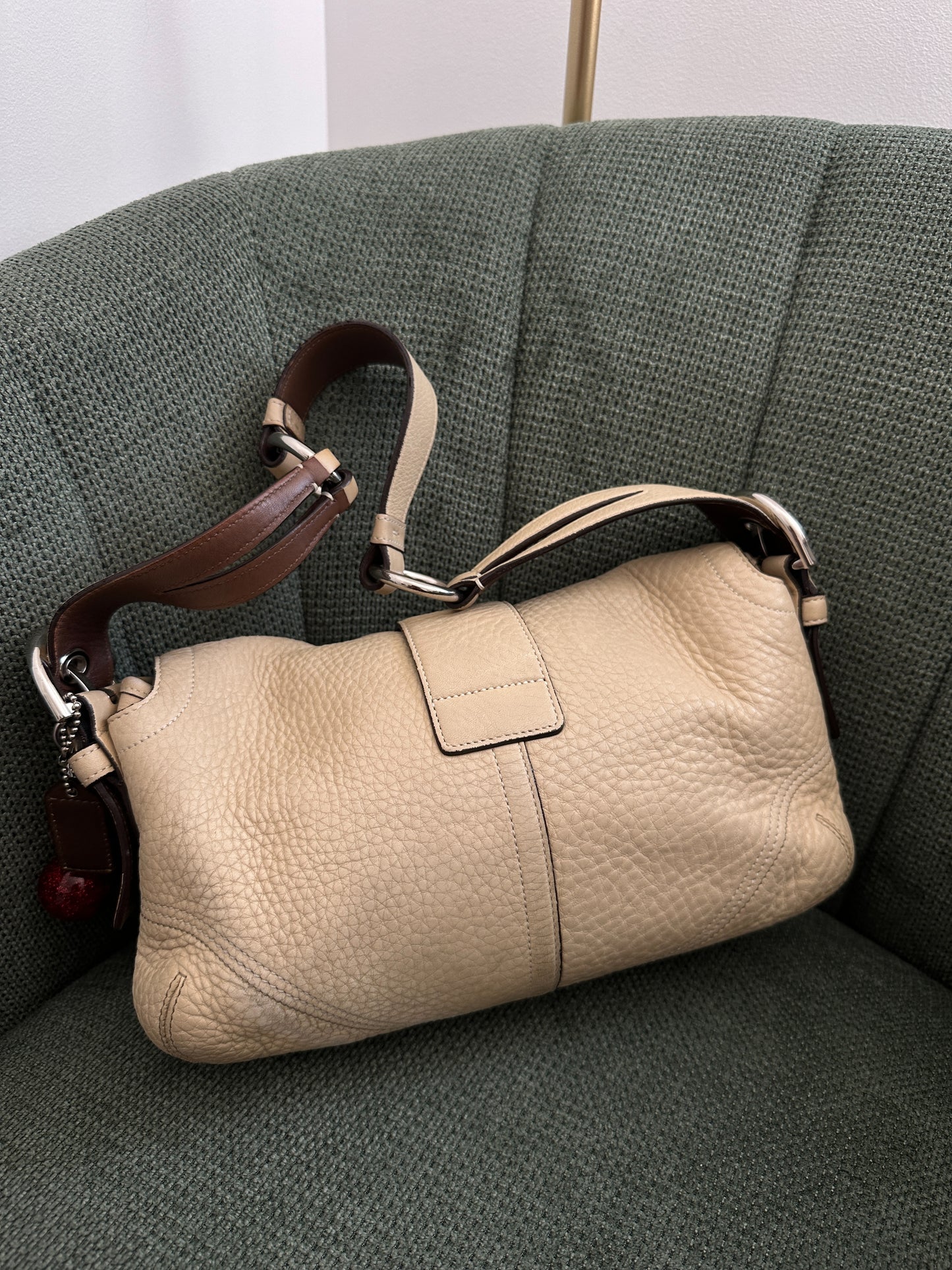 Coach Beige Pebbled Double Pocket Soho Bag