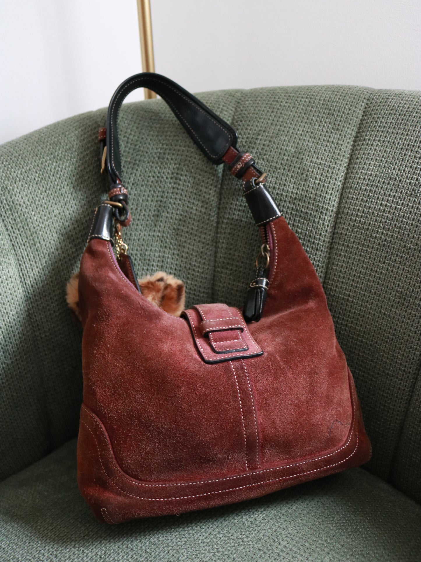Rare Coach Burgundy Suede Mini Hamptons Hobo Bag