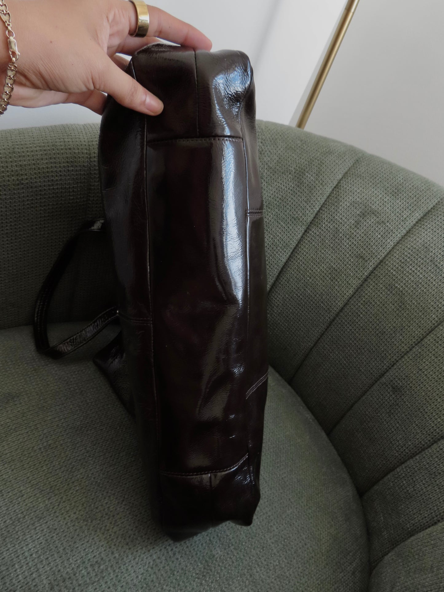 Coach Brown Patent Leather Ashley Carry-All Bag
