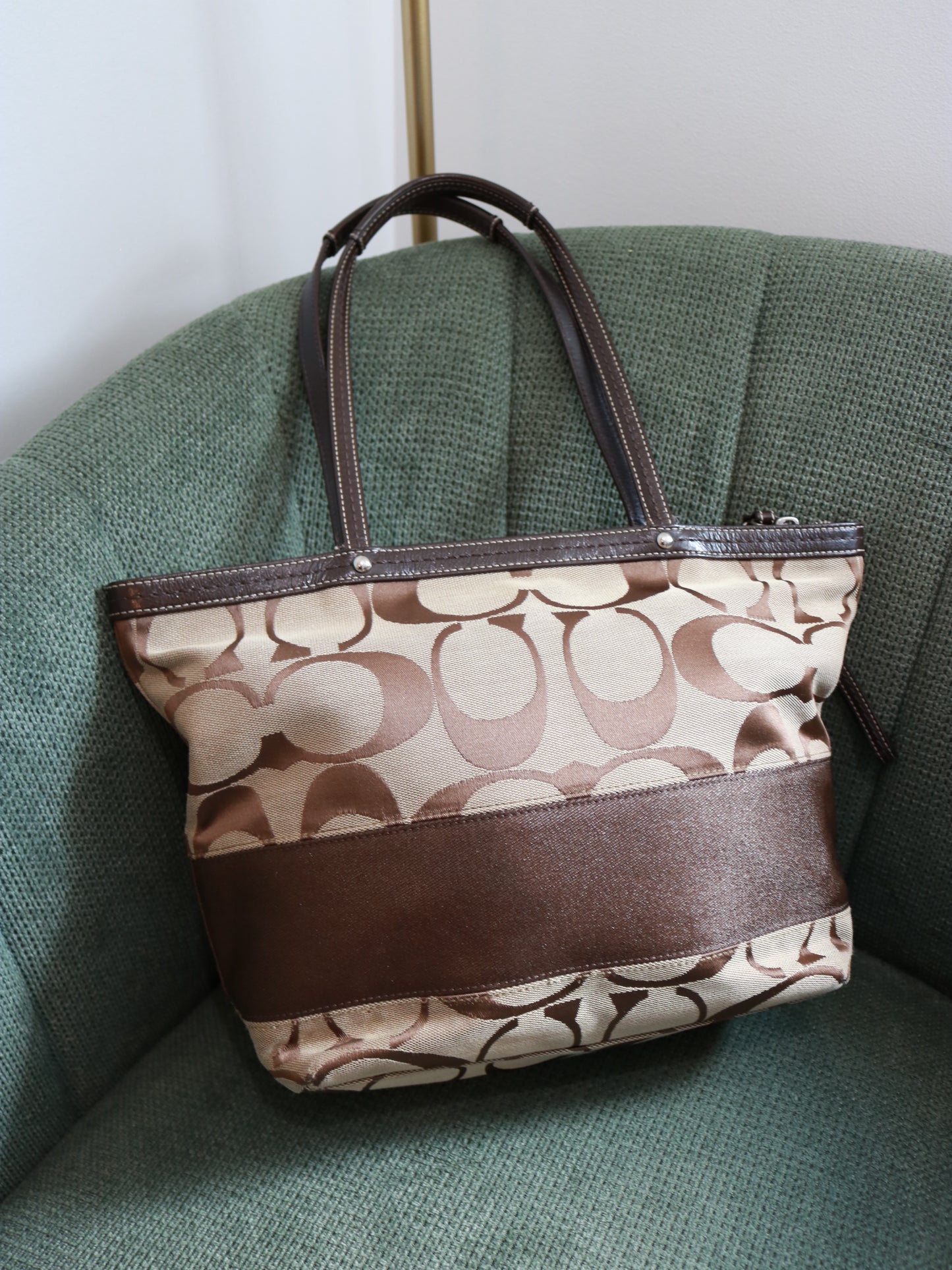 Coach Brown Monogram Stripe Tote Bag