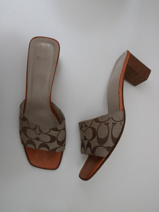 Tan Coach Signature Kitten Heels (Size 8.5B)