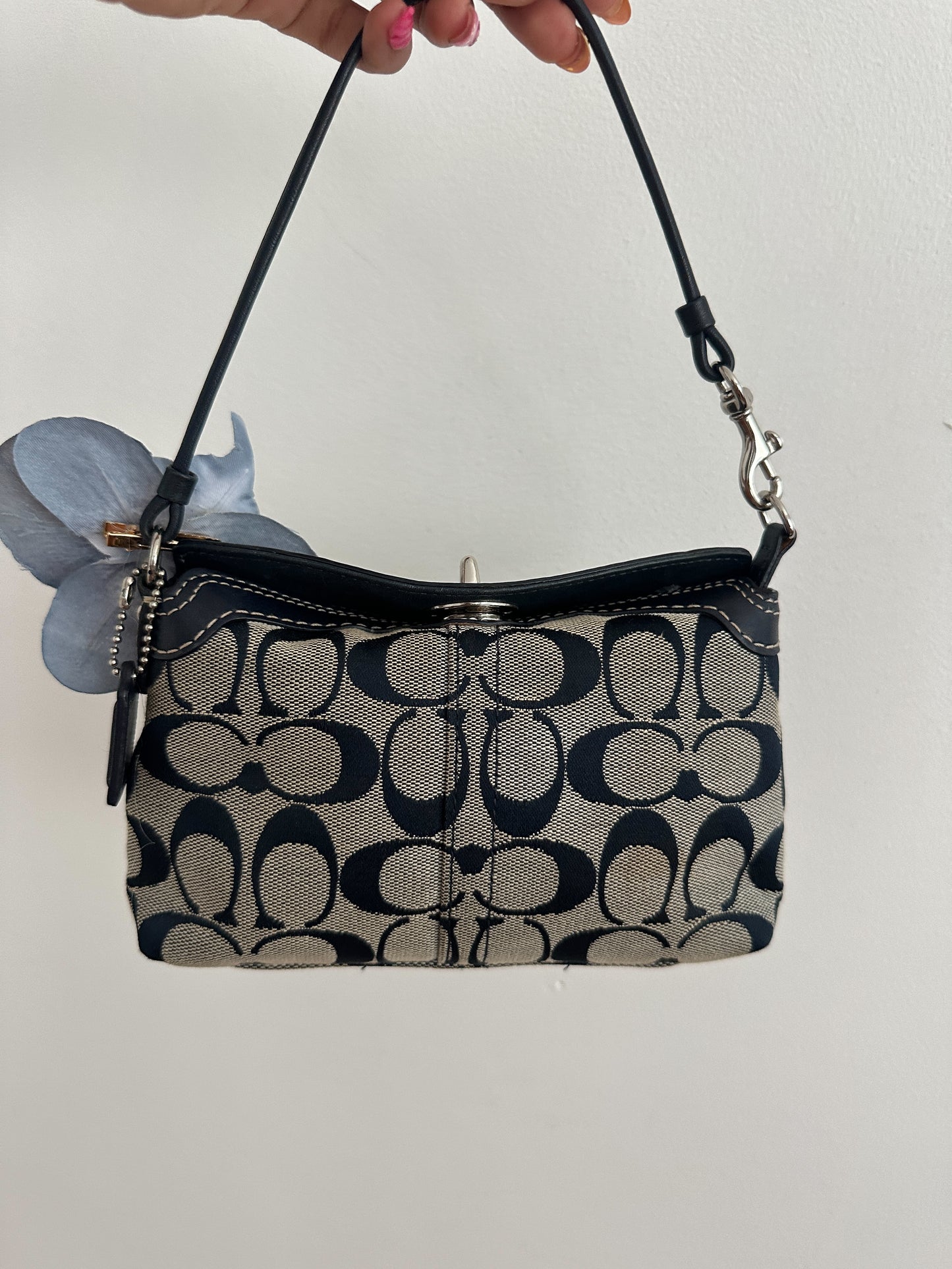 Coach Navy Blue Monogram Mini Turnlock Bag