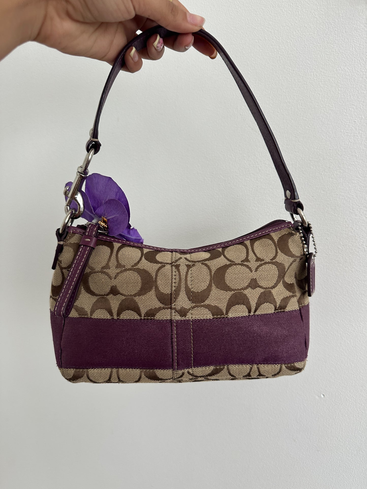 Purple Coach Signature Mini Stripe Bag