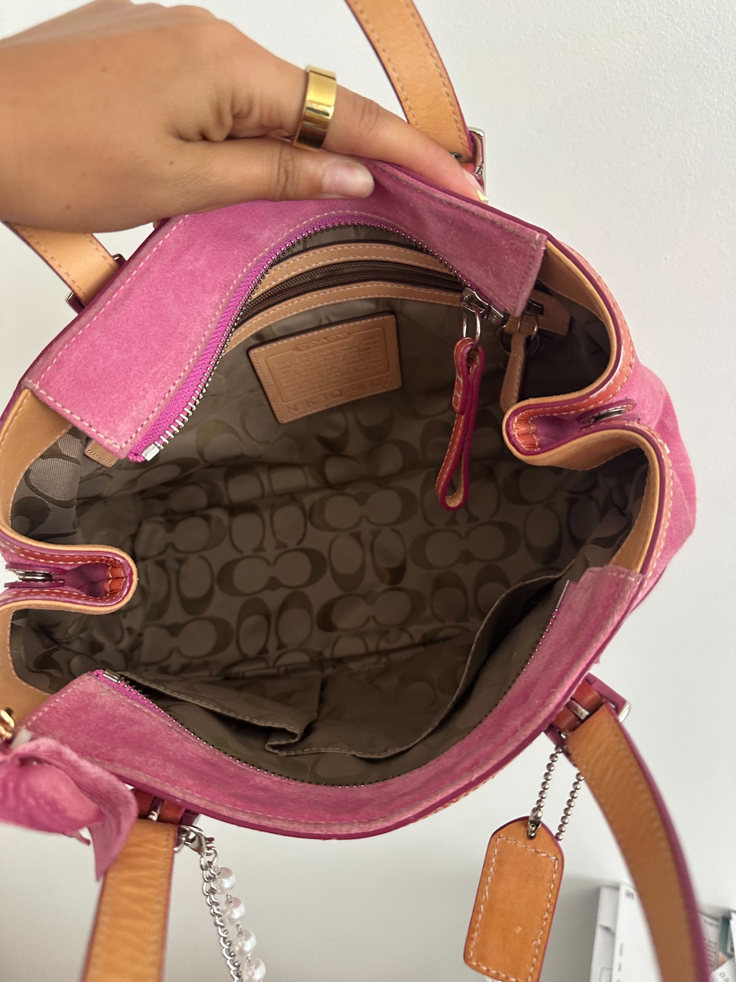 Pink Suede Coach Hamptons Tote Bag