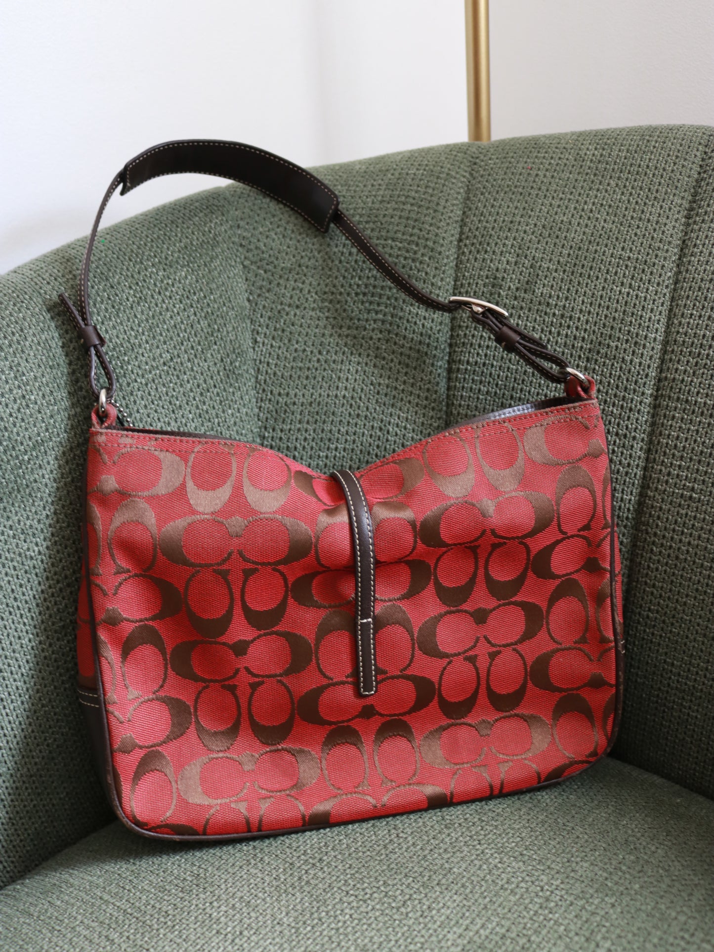 Coach Red Monogram Hamptons Clip Bag