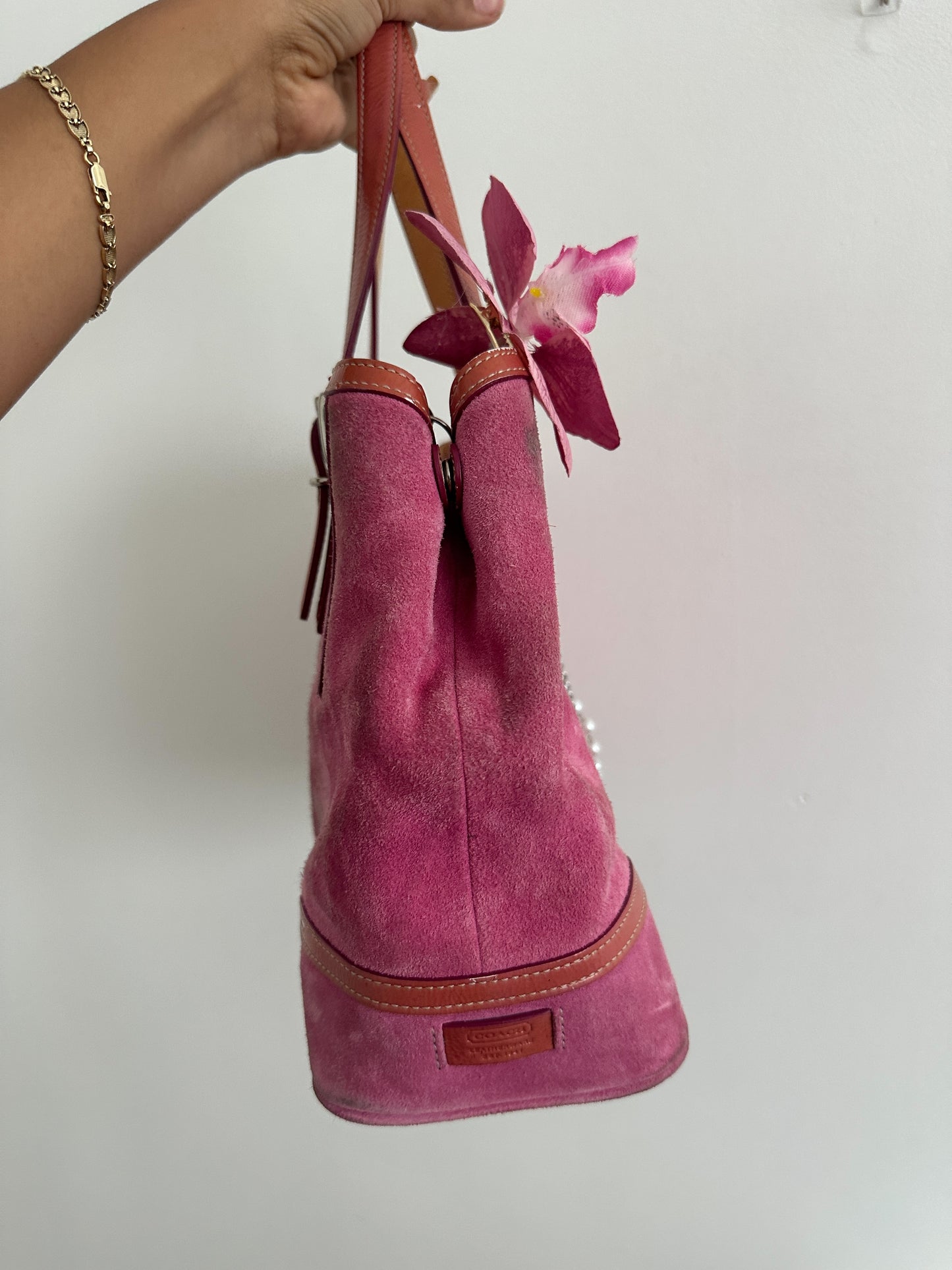 Pink Suede Coach Hamptons Tote Bag