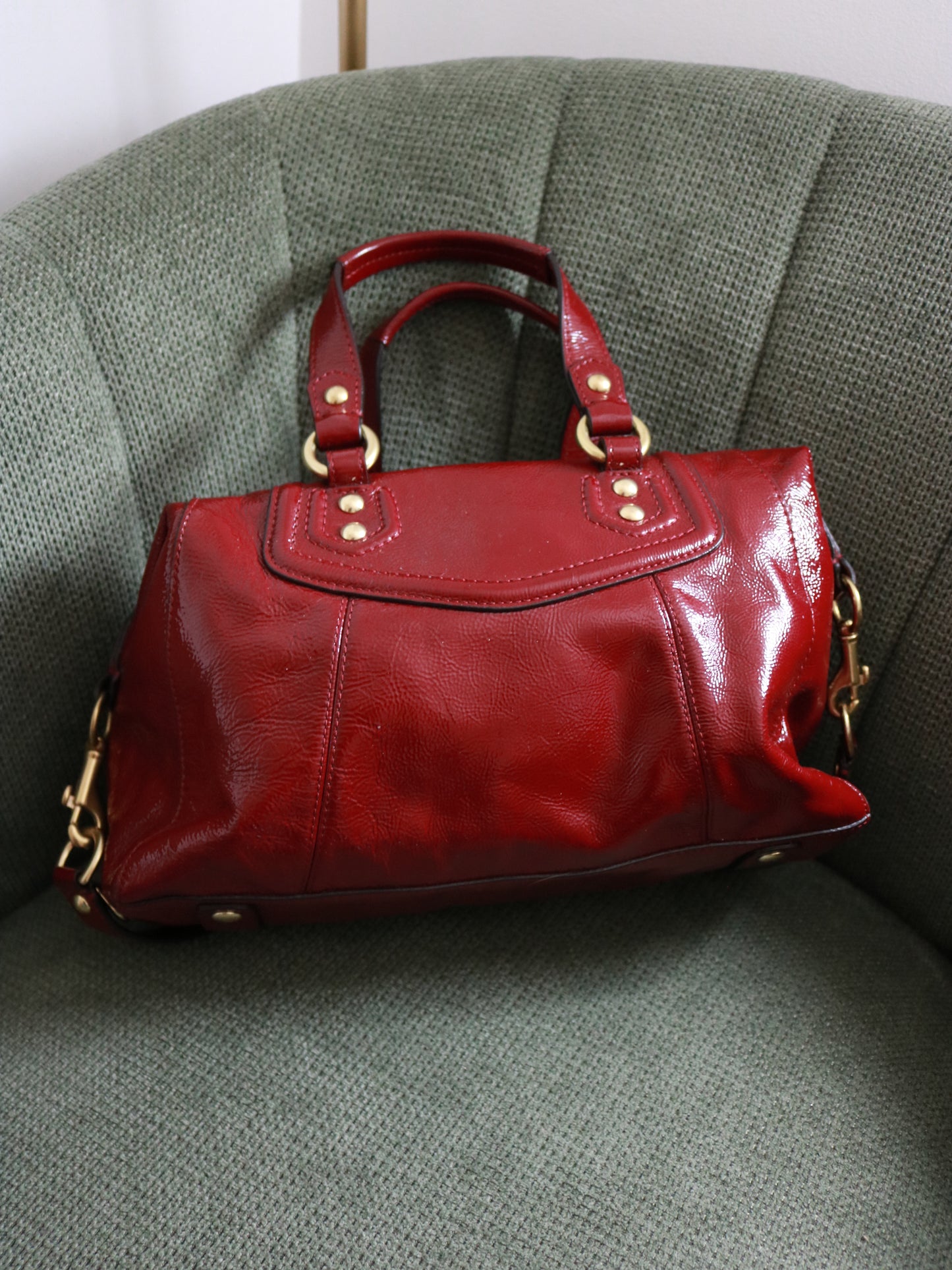 Coach Burgundy Ashley Satchel Bag with Brass Hardware