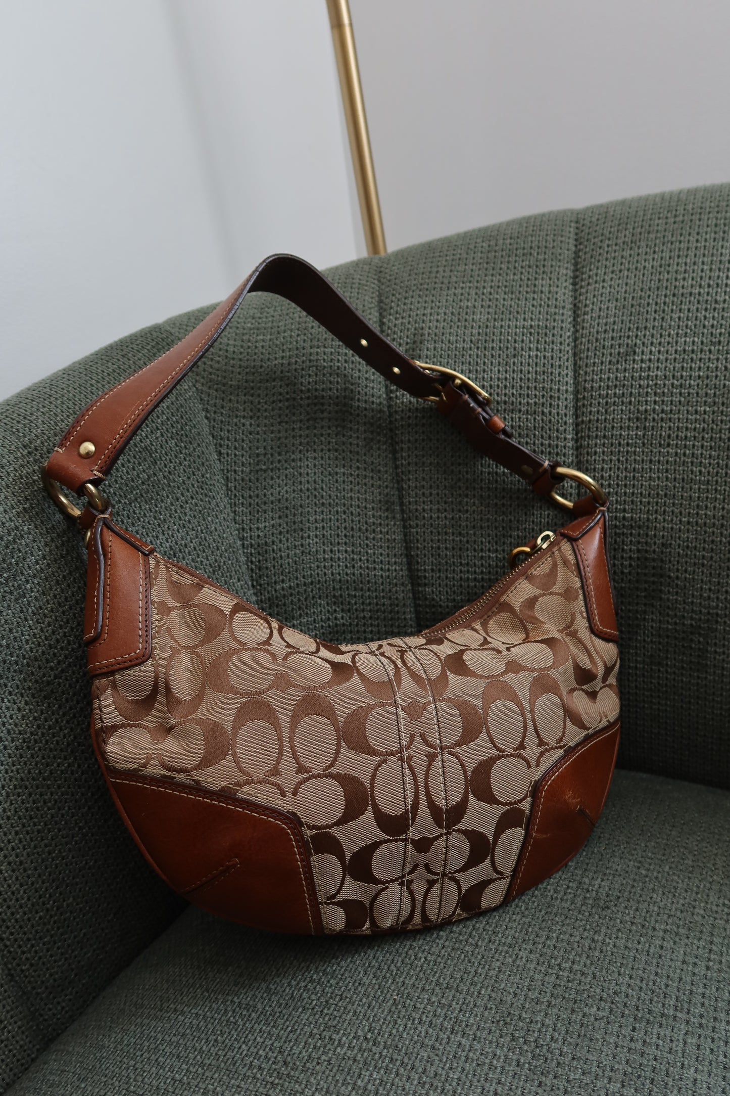 Coach Brown Signature Crescent Bag