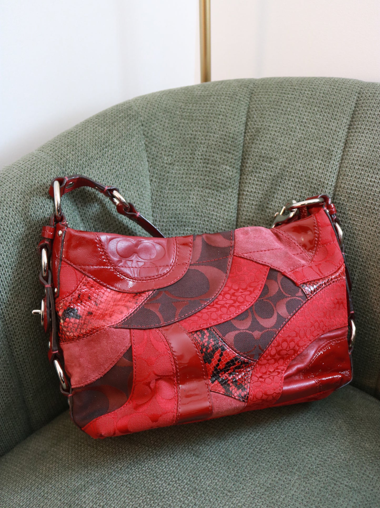 Rare Coach Red Patchwork Carly Shoulder Bag