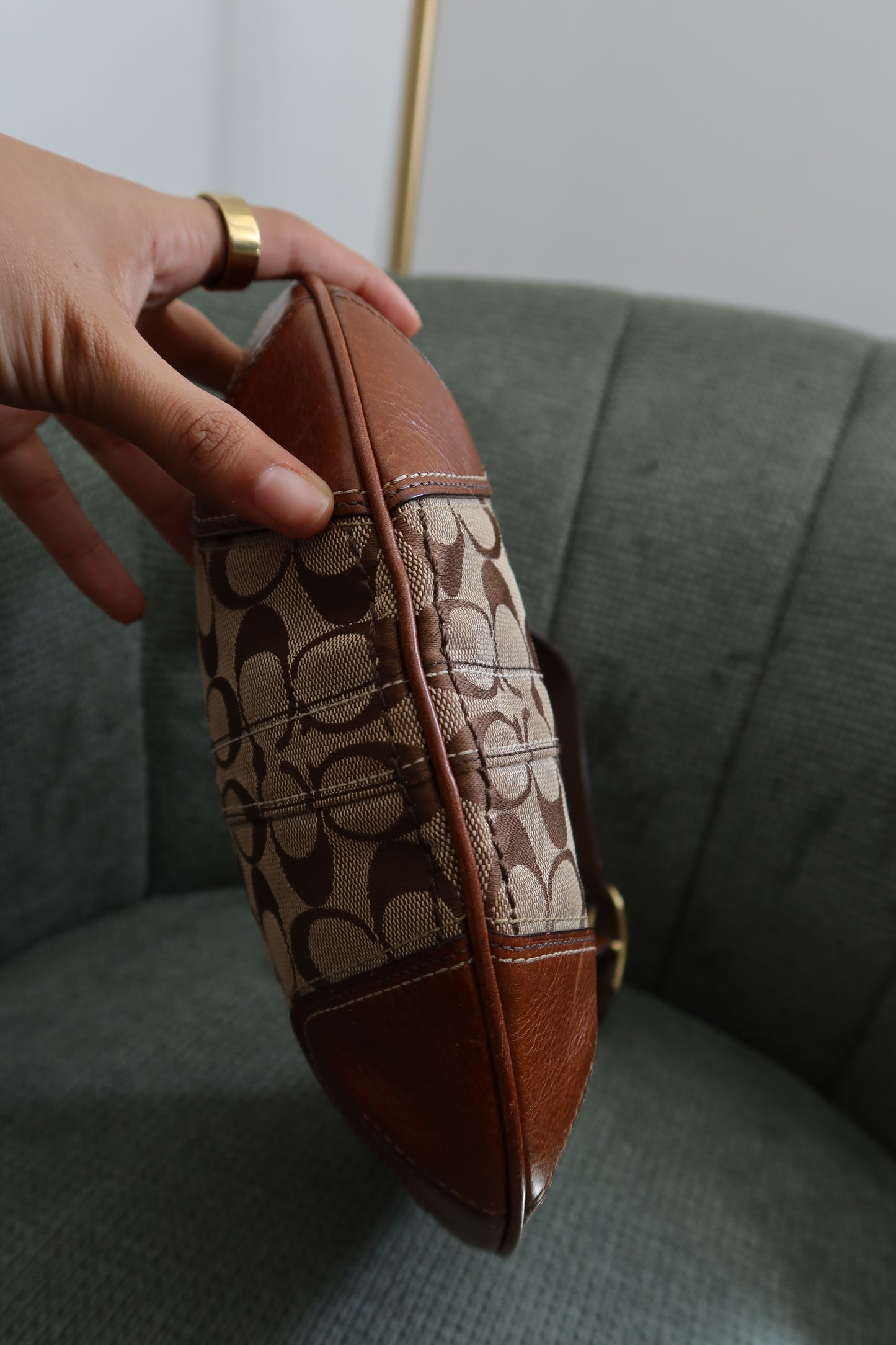 Coach Brown Signature Crescent Bag