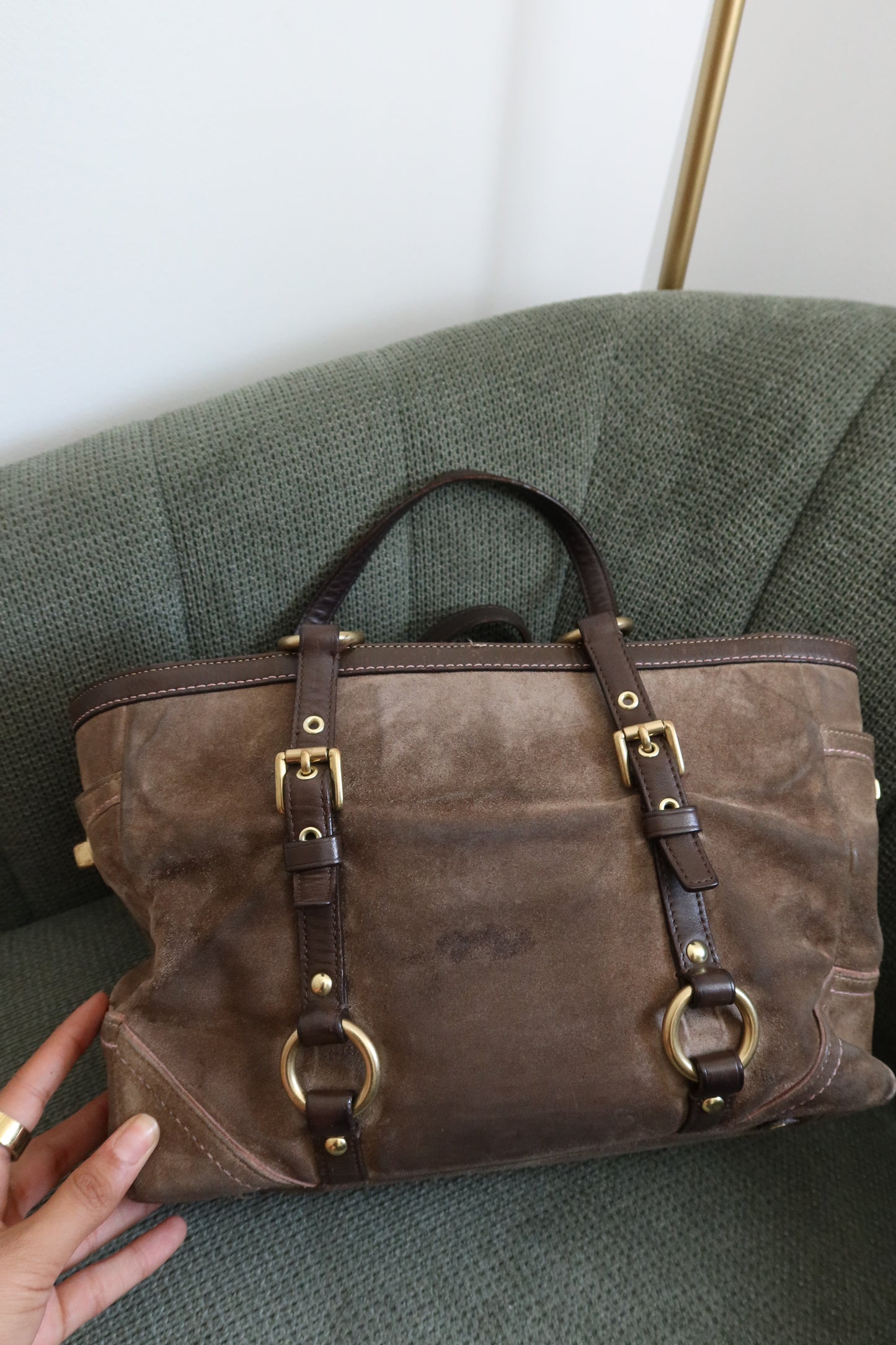 Coach Khaki Suede Tote Bag