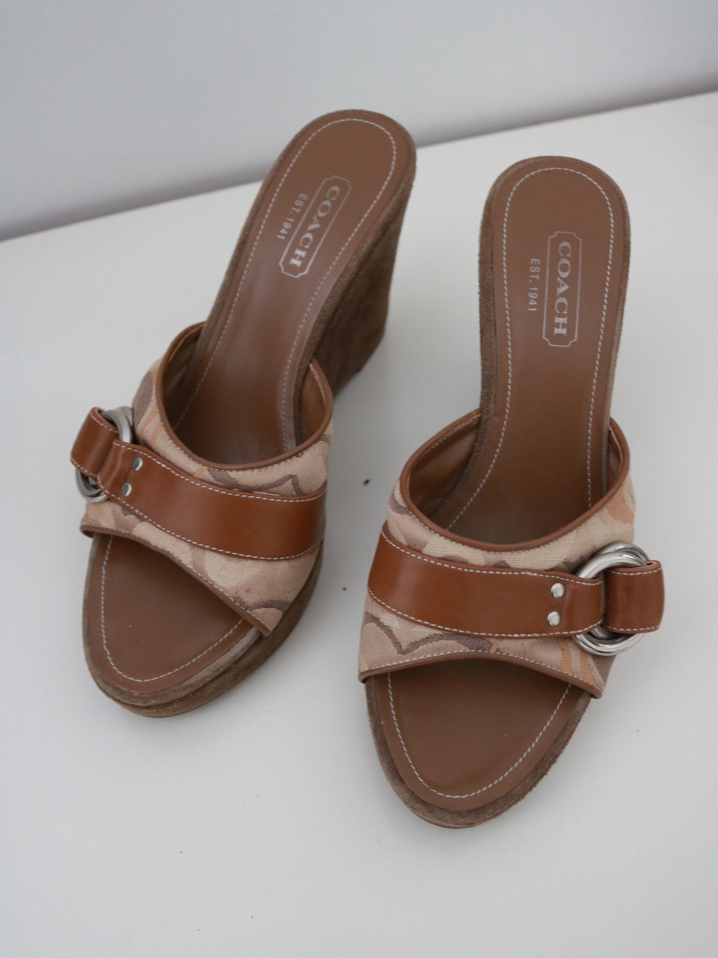 Tan Coach Signature Wedges (Size 8)