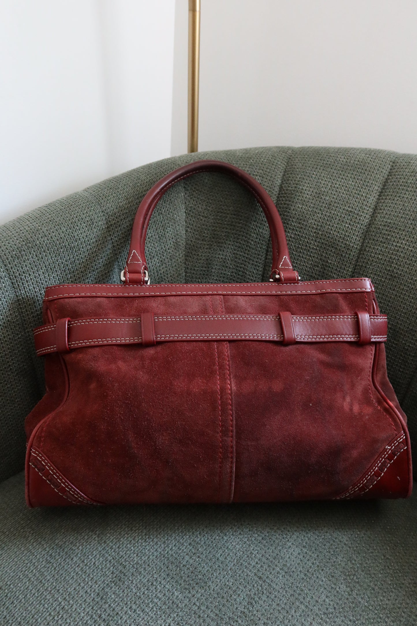 Red Coach Suede Hamptons Carry-all Bag