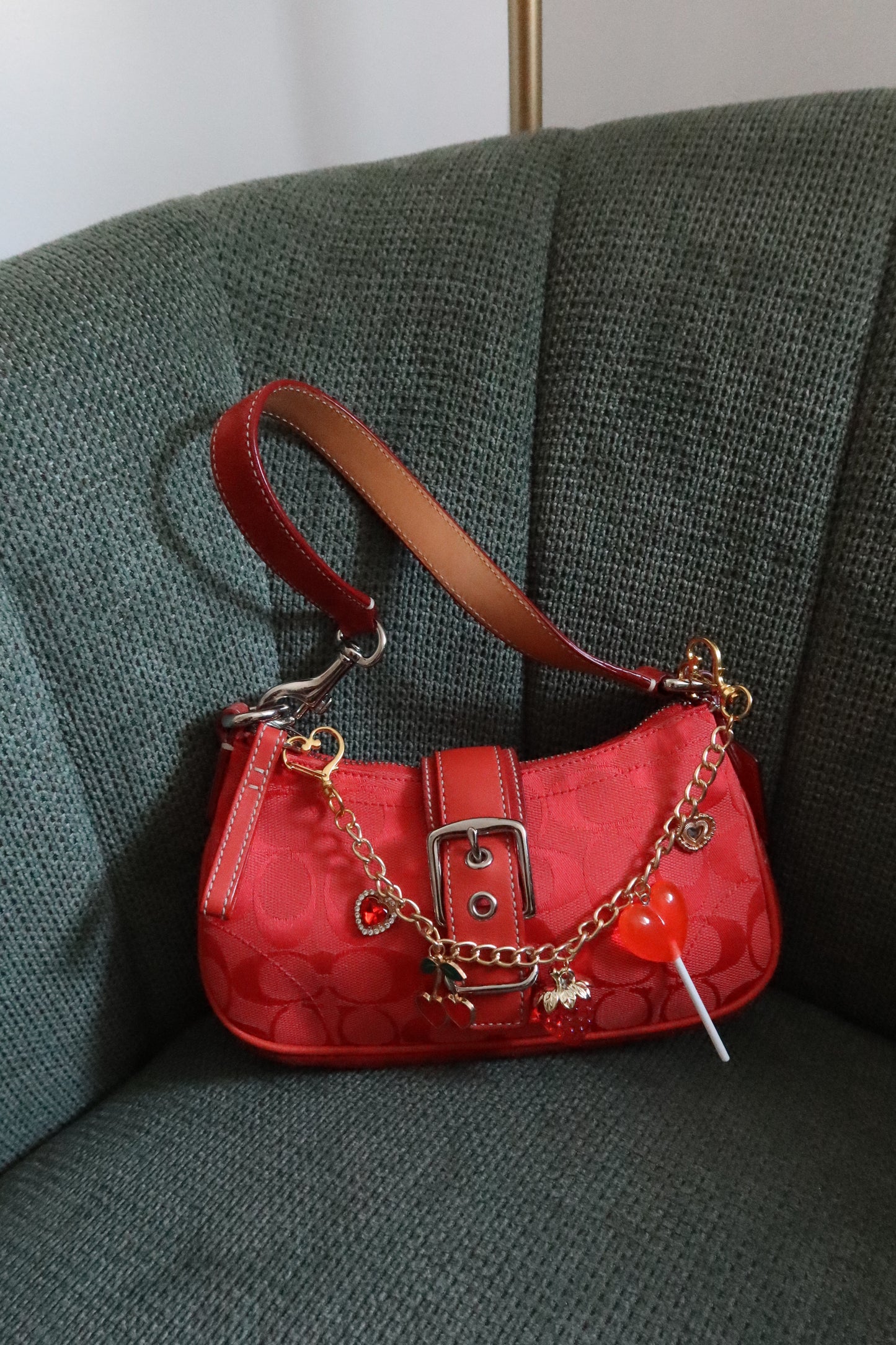 Coach Red Orange Demi Hamptons Buckle Bag